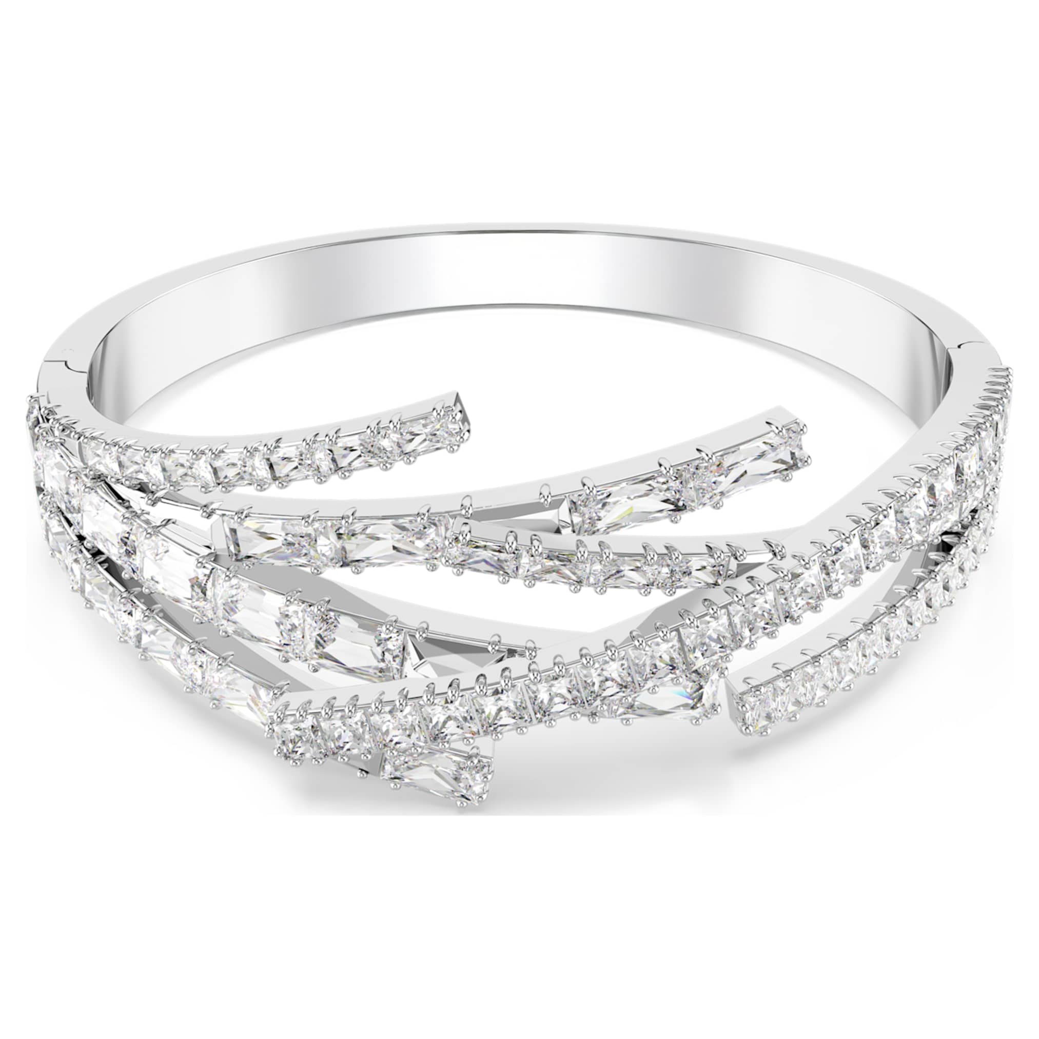 Swarovski Matrix bangle Mixed cuts, White, Rhodium plated