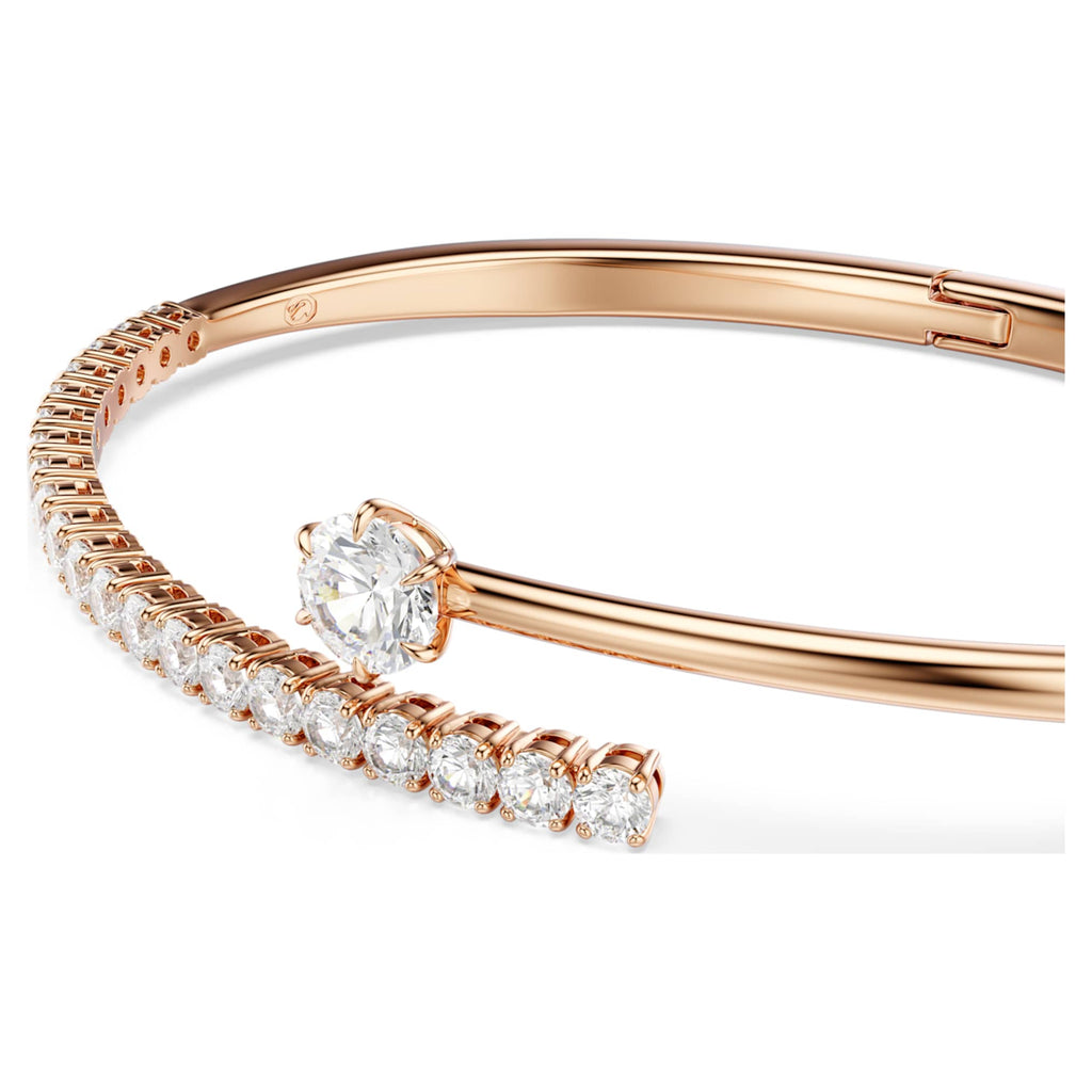 Swarovski Matrix bangle Round cut, White, 18K rose gold finish