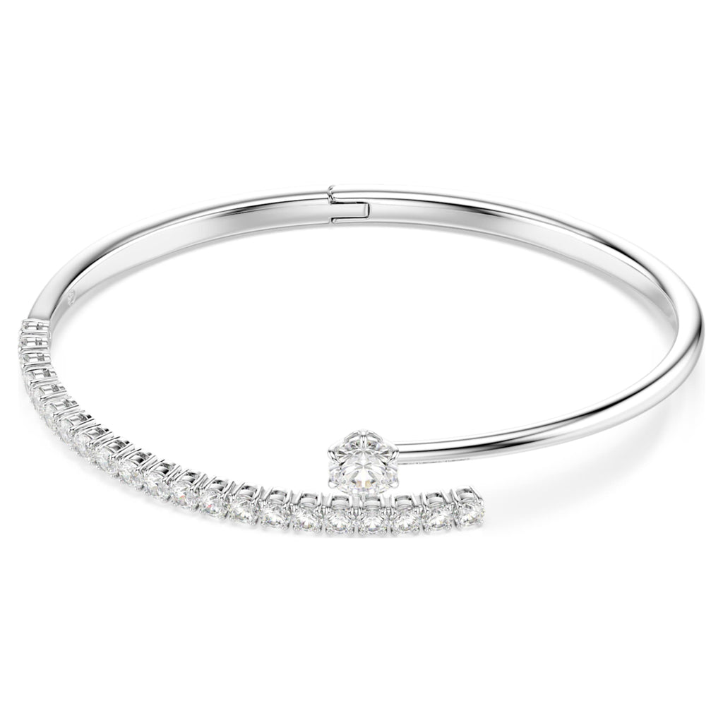Swarovski Matrix bangle Round cut, White, Rhodium plated