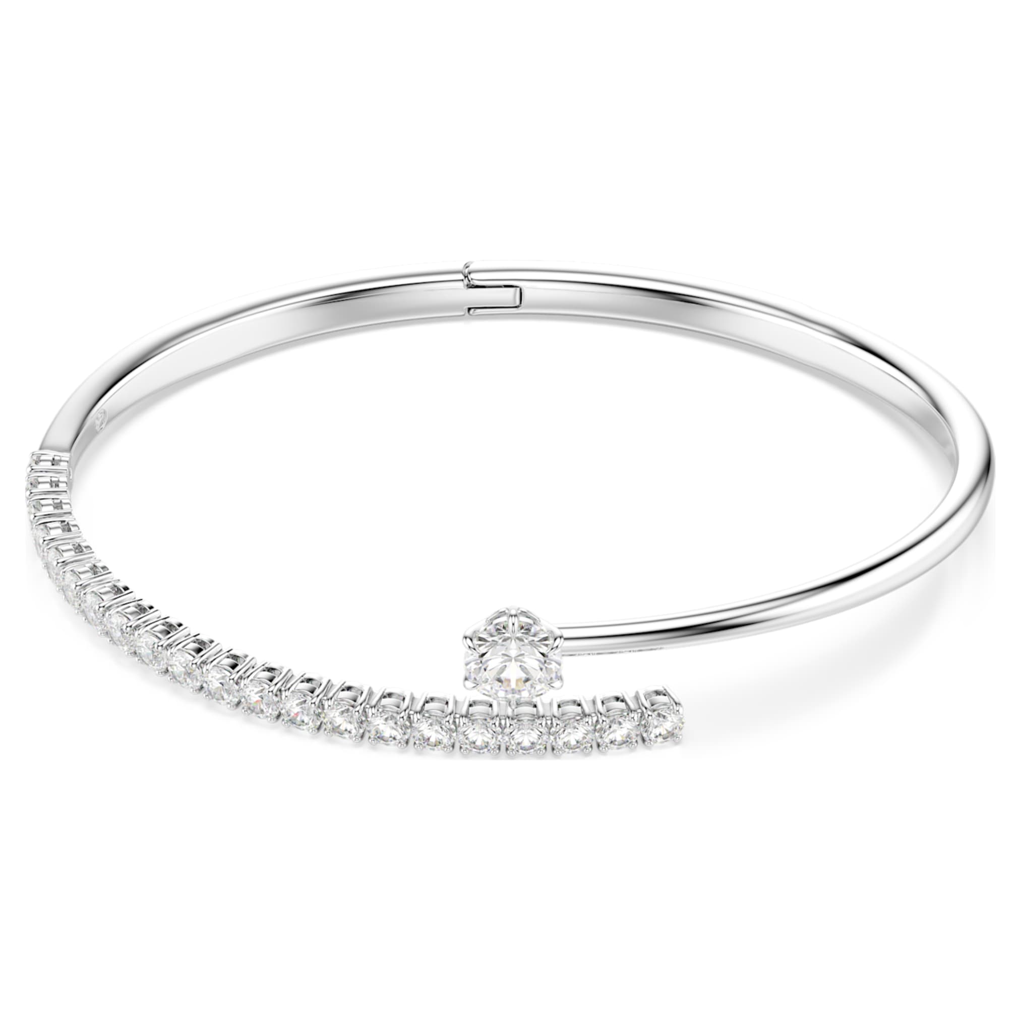 Swarovski Matrix bangle Round cut, White, Rhodium plated
