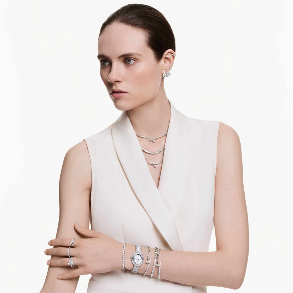 Swarovski Matrix bangle Round cut, White, Rhodium plated