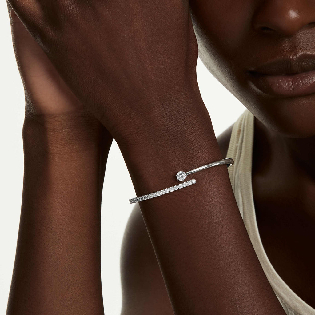 Swarovski Matrix bangle Round cut, White, 18K rose gold finish