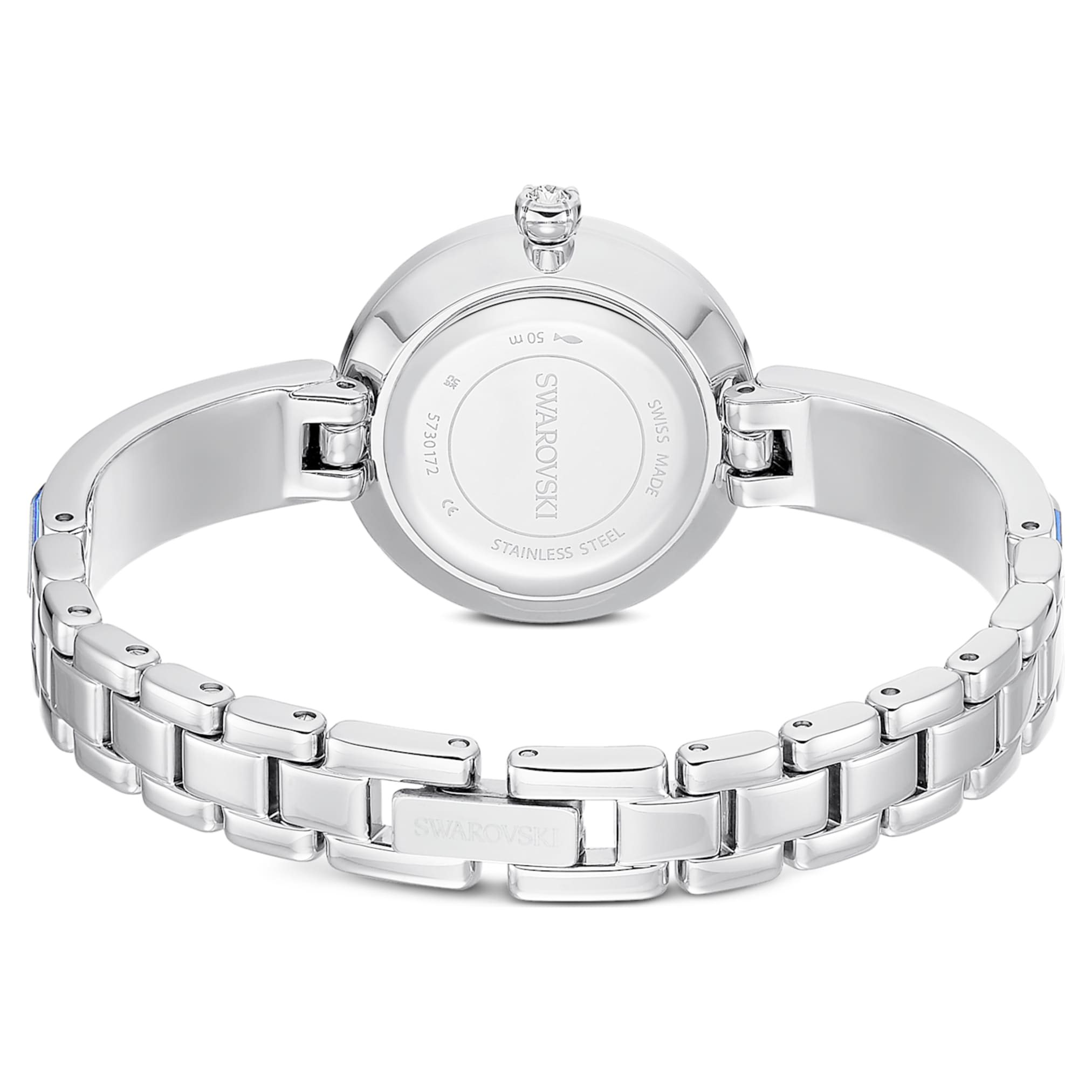 Swarovski Matrix bangle watch Swiss Made, Crystal bracelet, Blue, Stainless steel