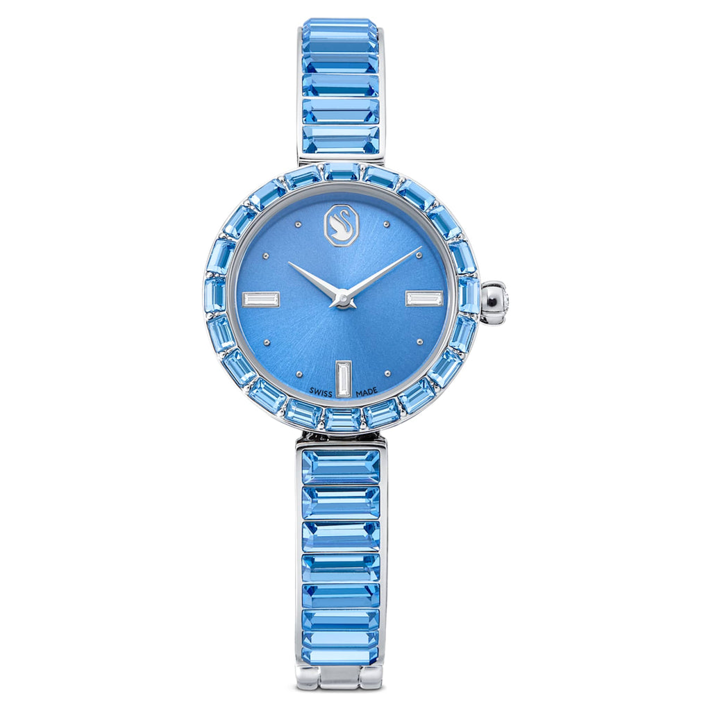 Swarovski Matrix bangle watch Swiss Made, Crystal bracelet, Blue, Stainless steel