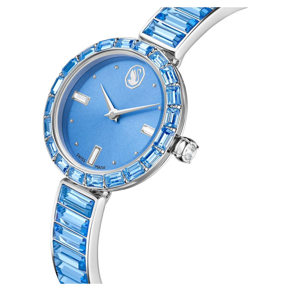 Swarovski Matrix bangle watch Swiss Made, Crystal bracelet, Blue, Stainless steel