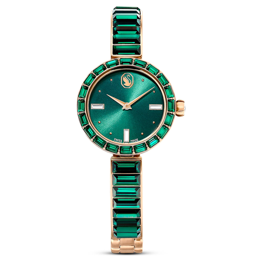 Swarovski Matrix bangle watch Swiss Made, Crystal bracelet, Green, Champagne gold-tone finish