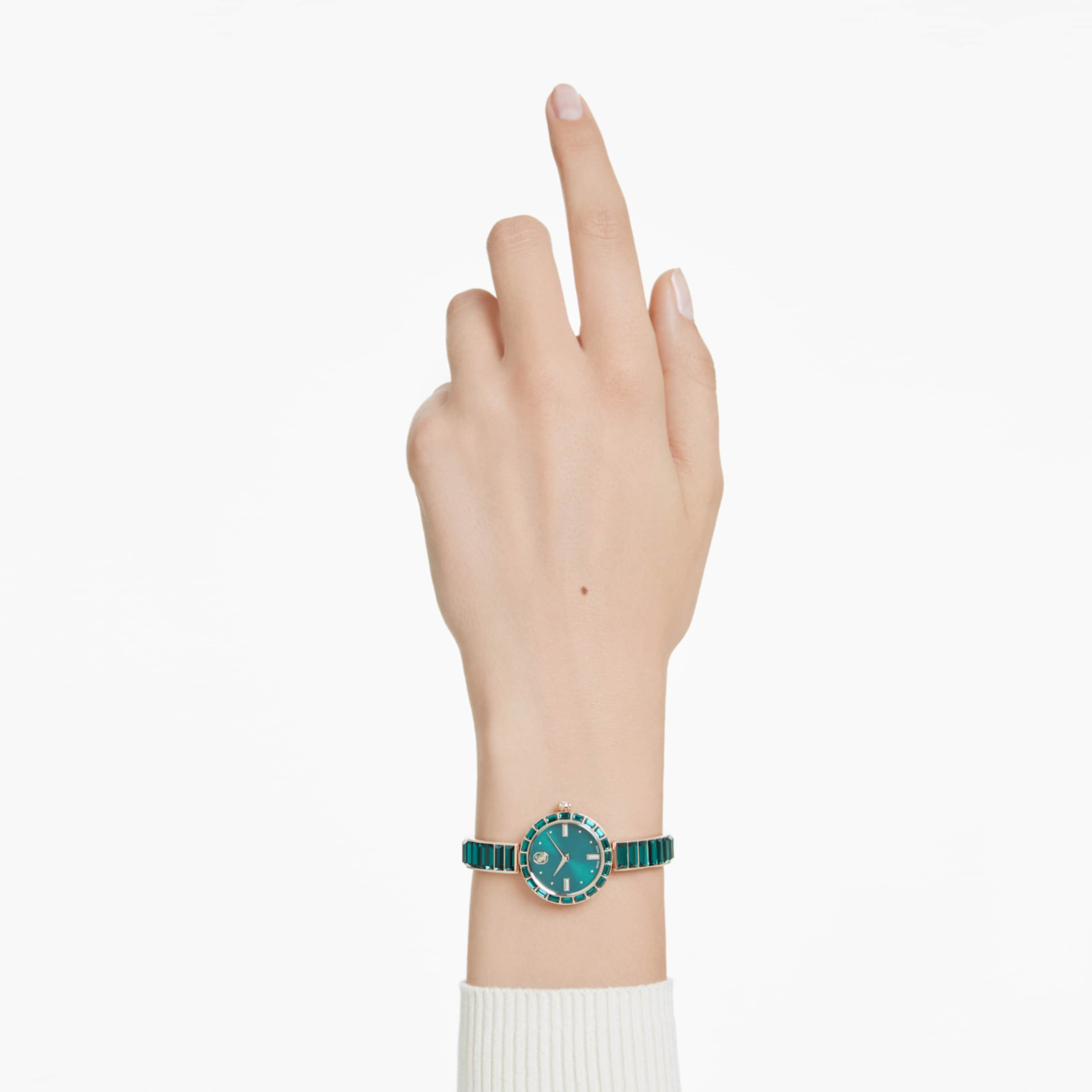 Swarovski Matrix bangle watch Swiss Made, Crystal bracelet, Green, Champagne gold-tone finish