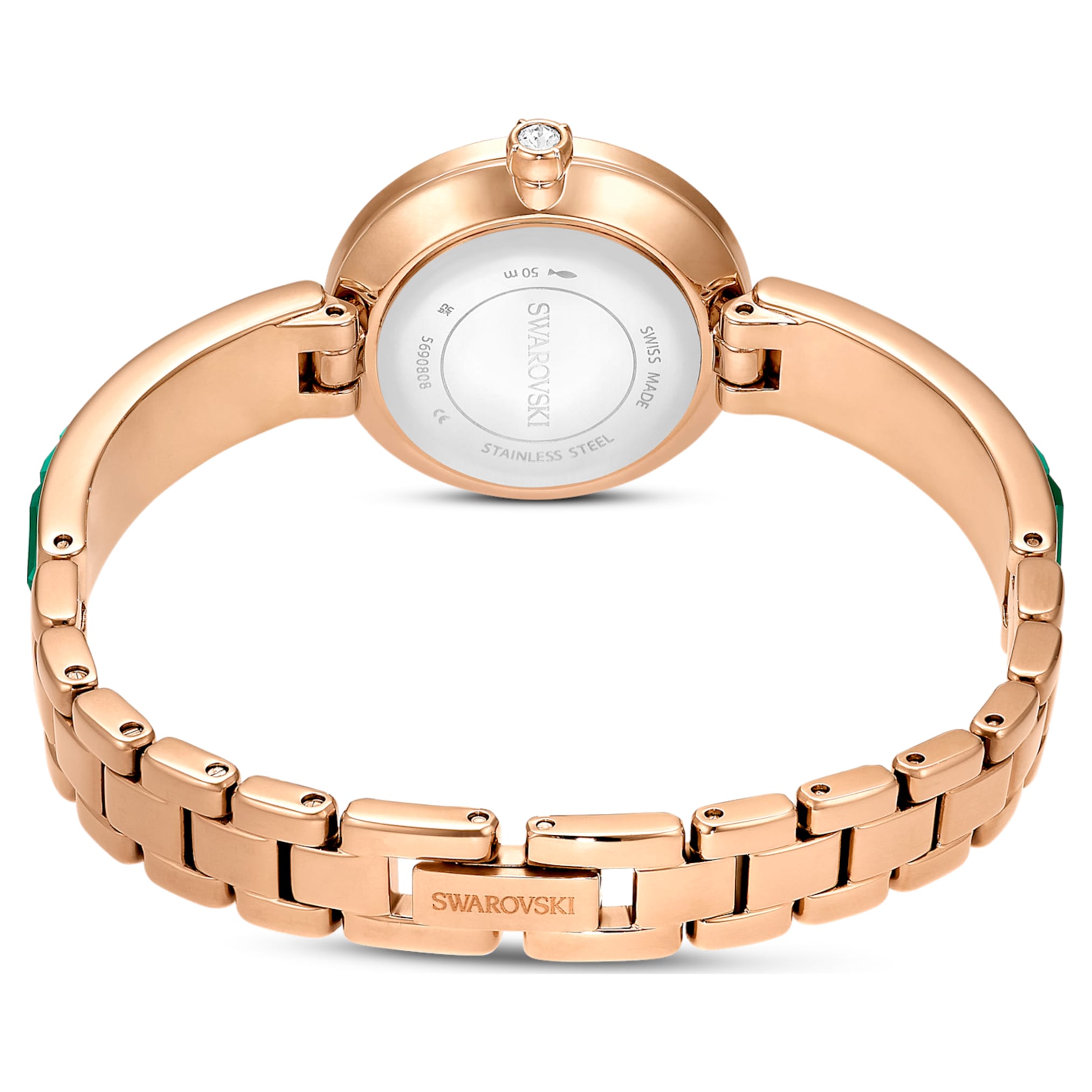 Swarovski Matrix bangle watch Swiss Made, Crystal bracelet, Green, Champagne gold-tone finish