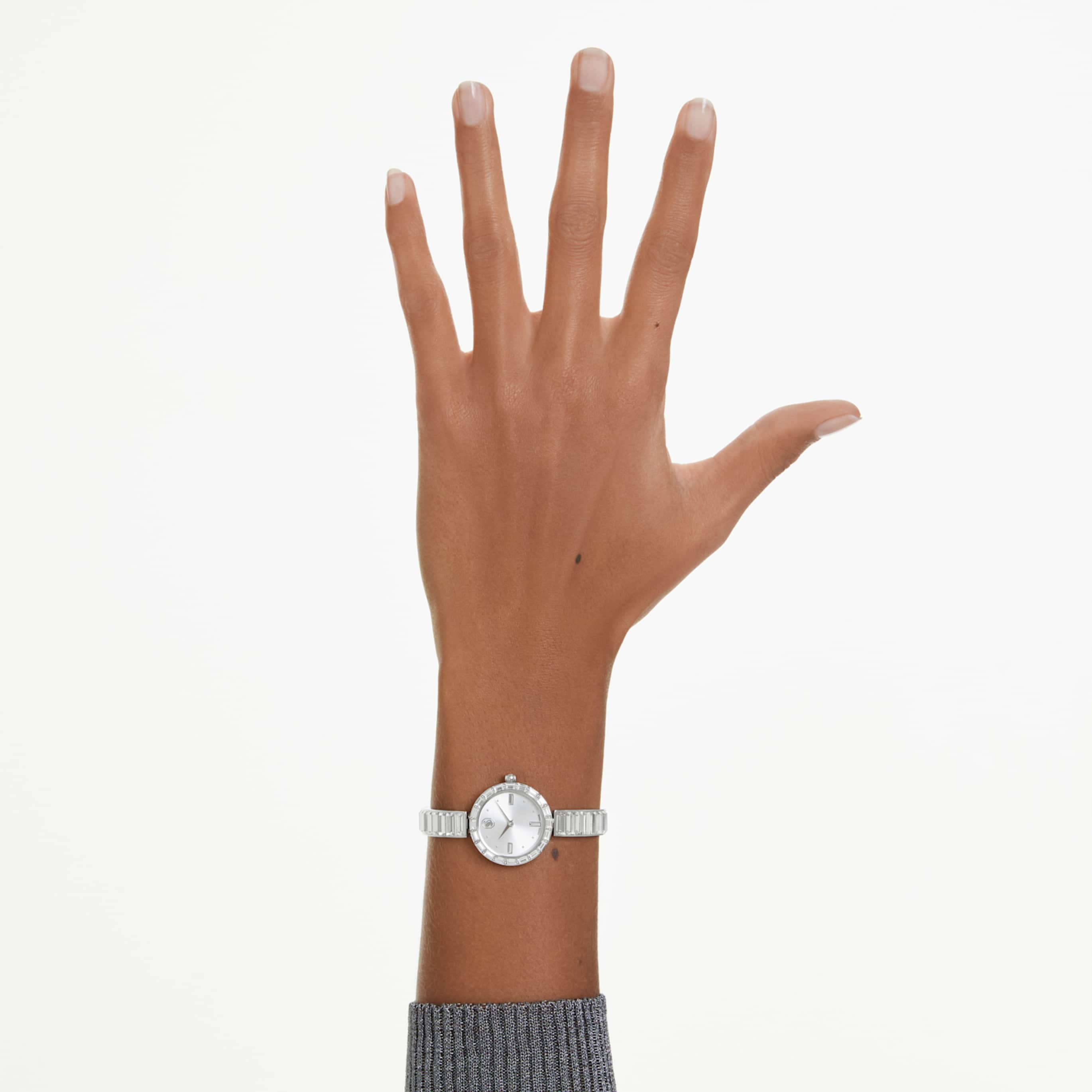 Swarovski Matrix bangle watch Swiss Made, Crystal bracelet, White, Stainless Steel