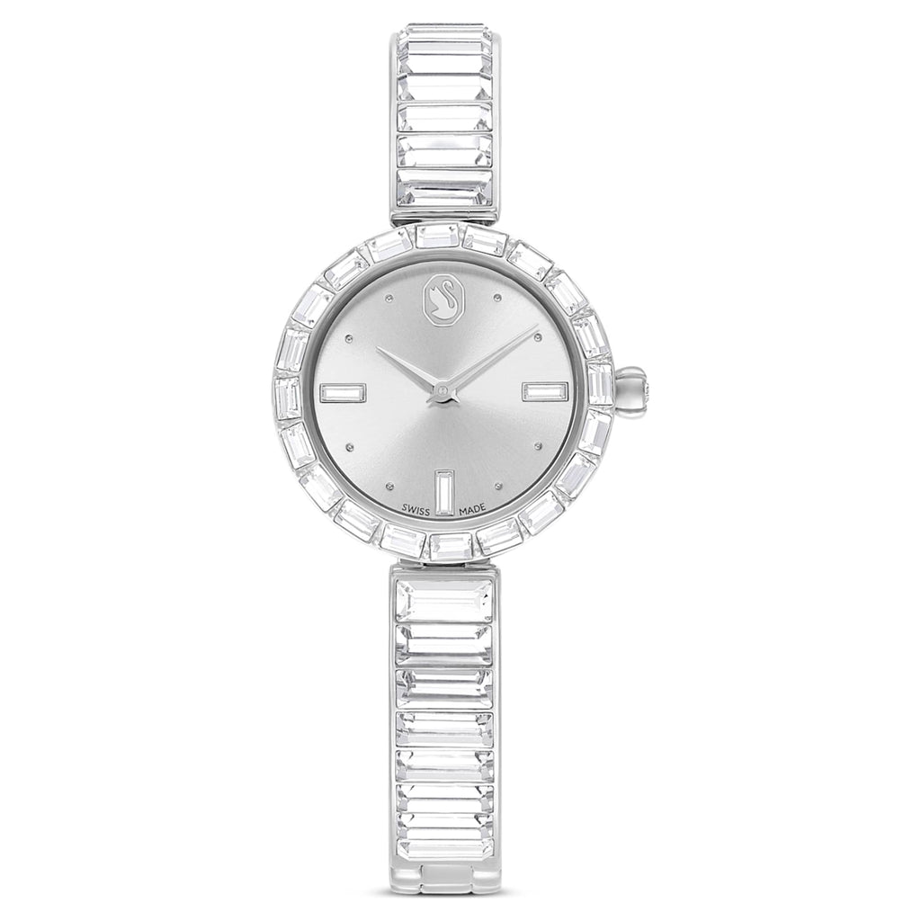 Swarovski Matrix bangle watch Swiss Made, Crystal bracelet, White, Stainless Steel