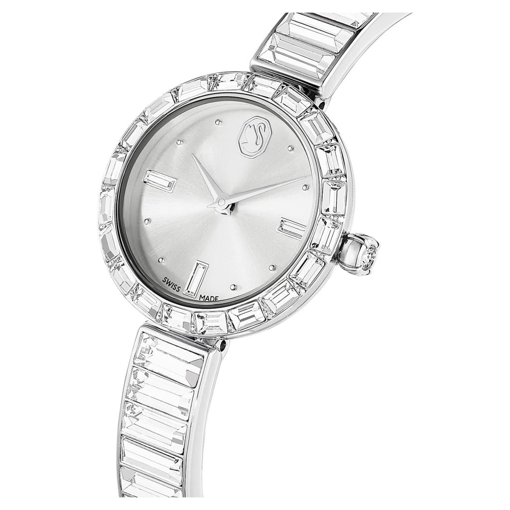 Swarovski Matrix bangle watch Swiss Made, Crystal bracelet, White, Stainless Steel