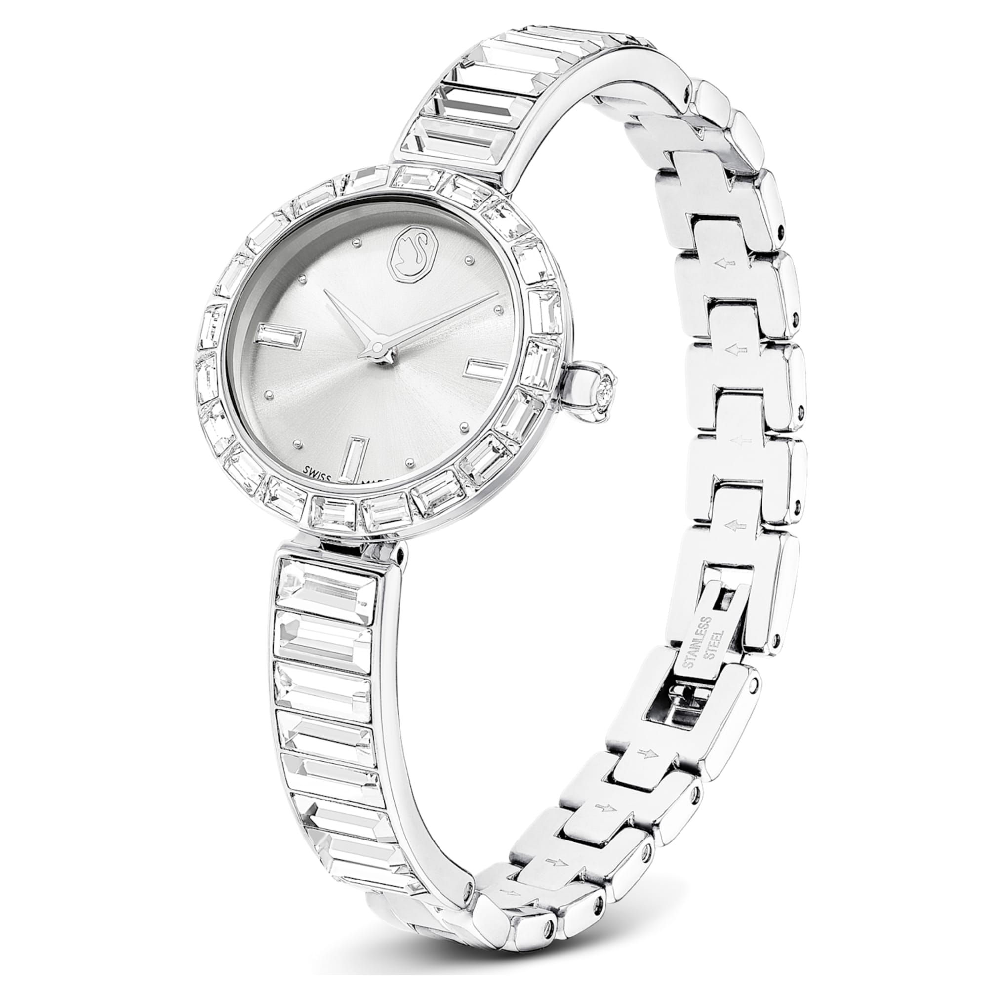 Swarovski Matrix bangle watch Swiss Made, Crystal bracelet, White, Stainless Steel