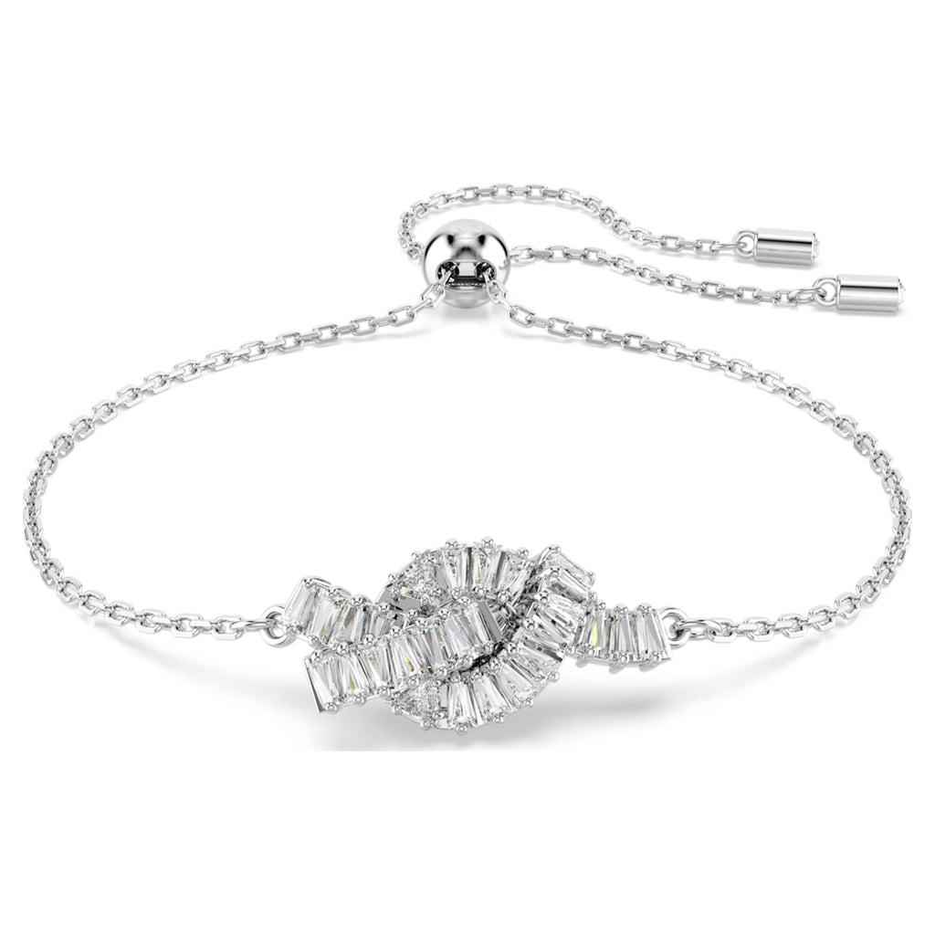 Swarovski Matrix bracelet Baguette cut, Knot, White, Rhodium plated