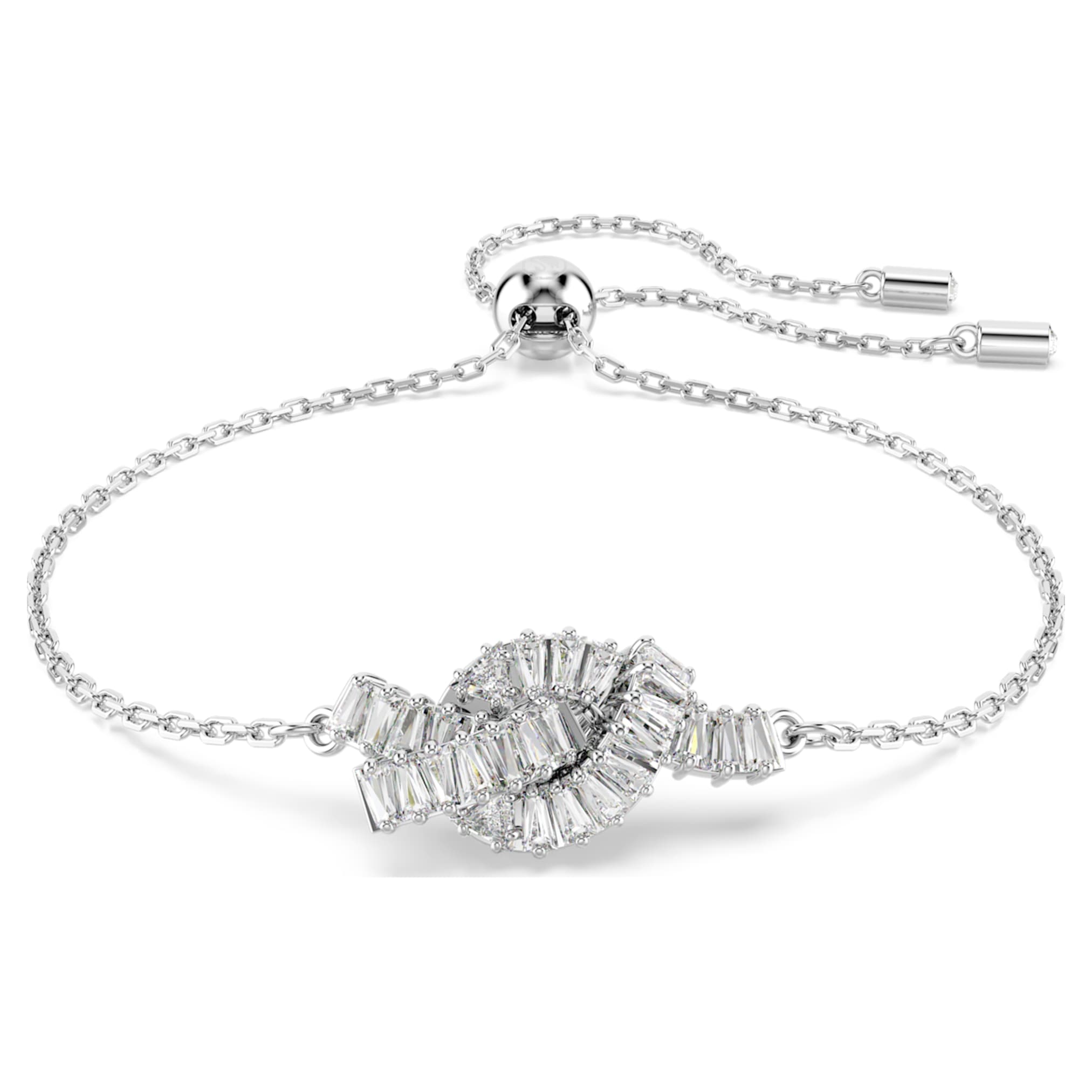 Swarovski Matrix bracelet Baguette cut, Knot, White, Rhodium plated