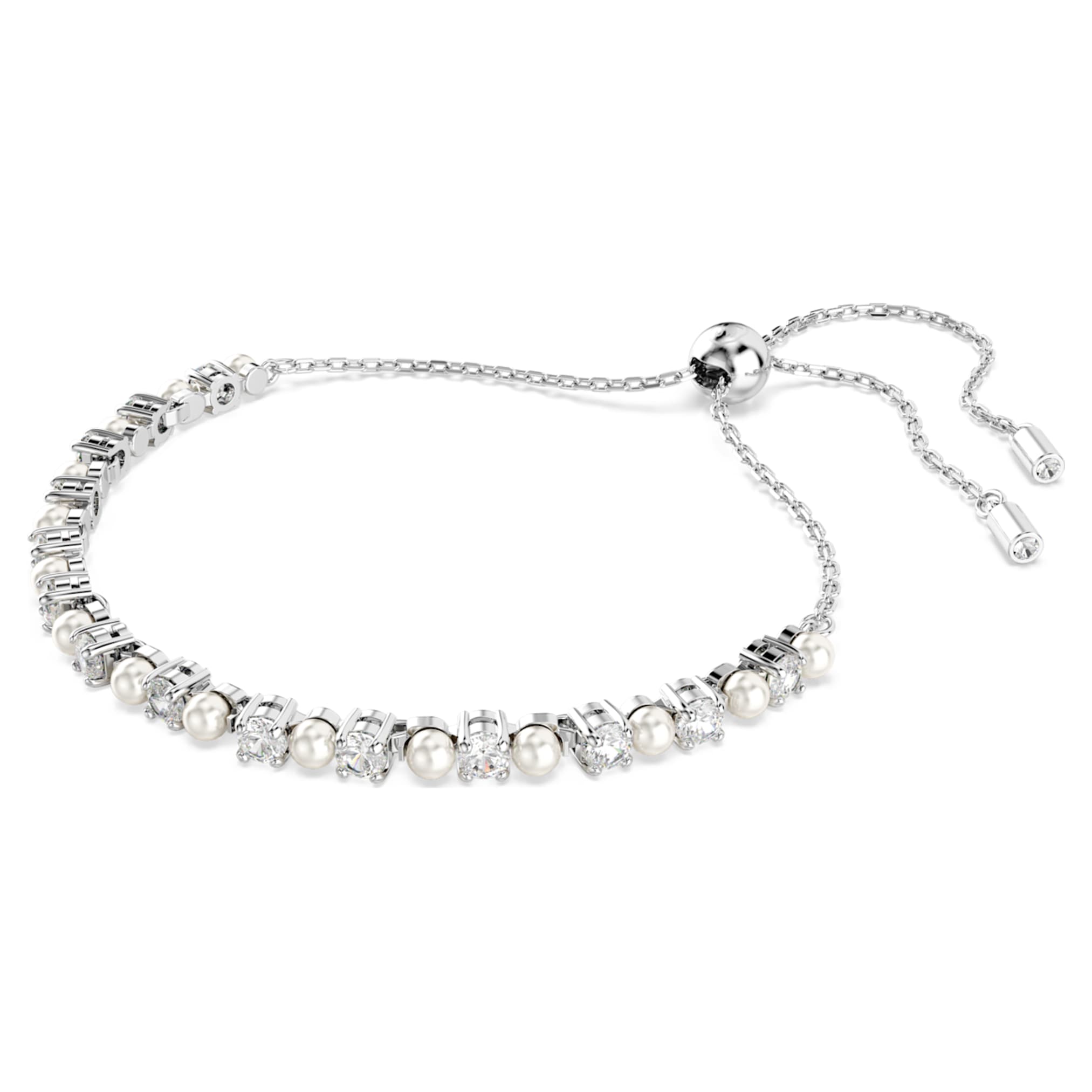Swarovski Matrix bracelet Crystal pearl, Round cut, White, Rhodium plated