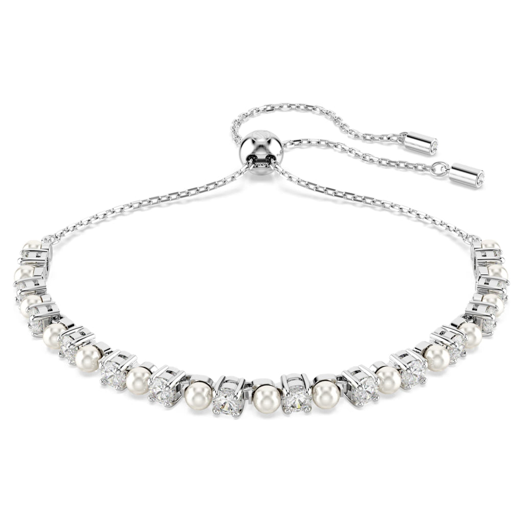 Swarovski Matrix bracelet Crystal pearl, Round cut, White, Rhodium plated
