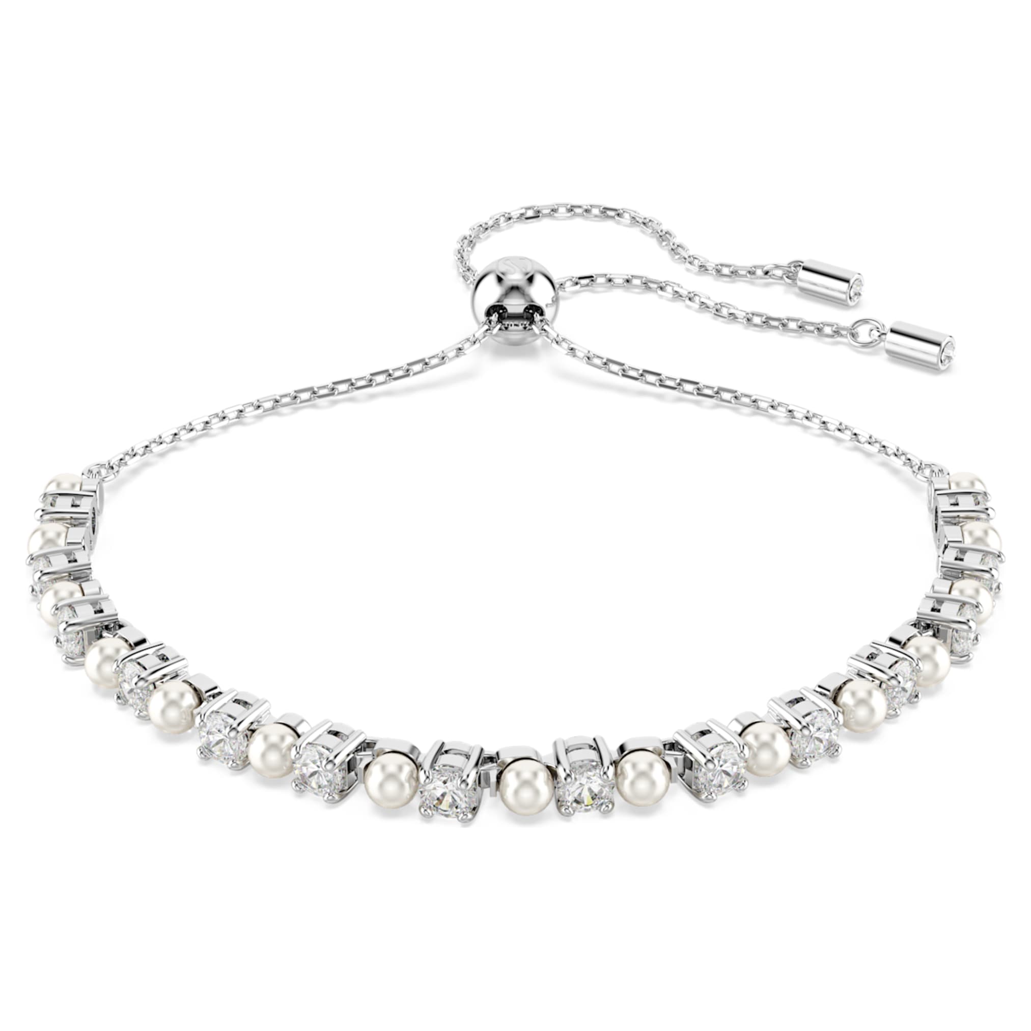 Swarovski Matrix bracelet Crystal pearl, Round cut, White, Rhodium plated