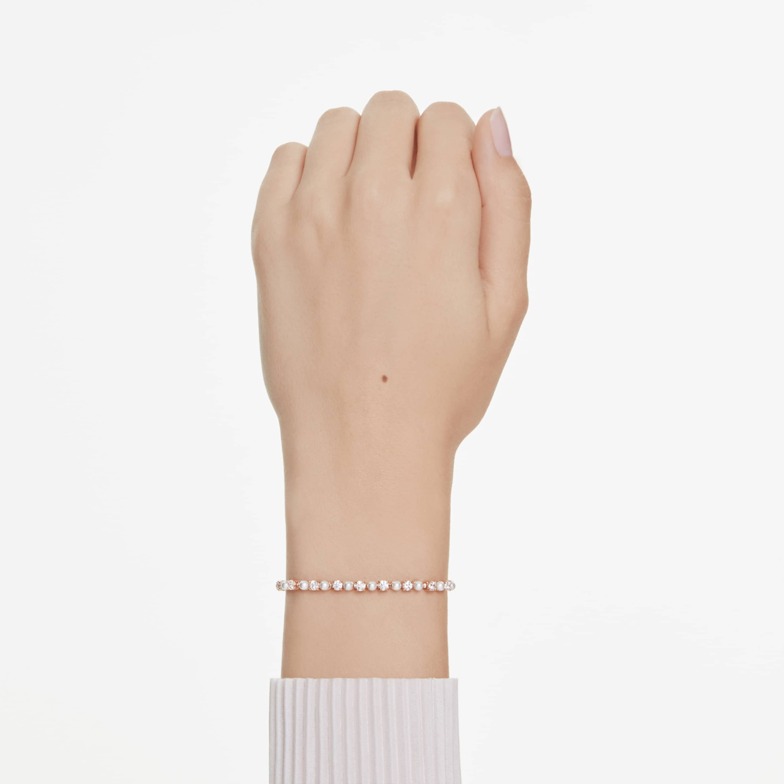 Swarovski Matrix bracelet Crystal pearl, Round cuts, White, 18K rose gold finish