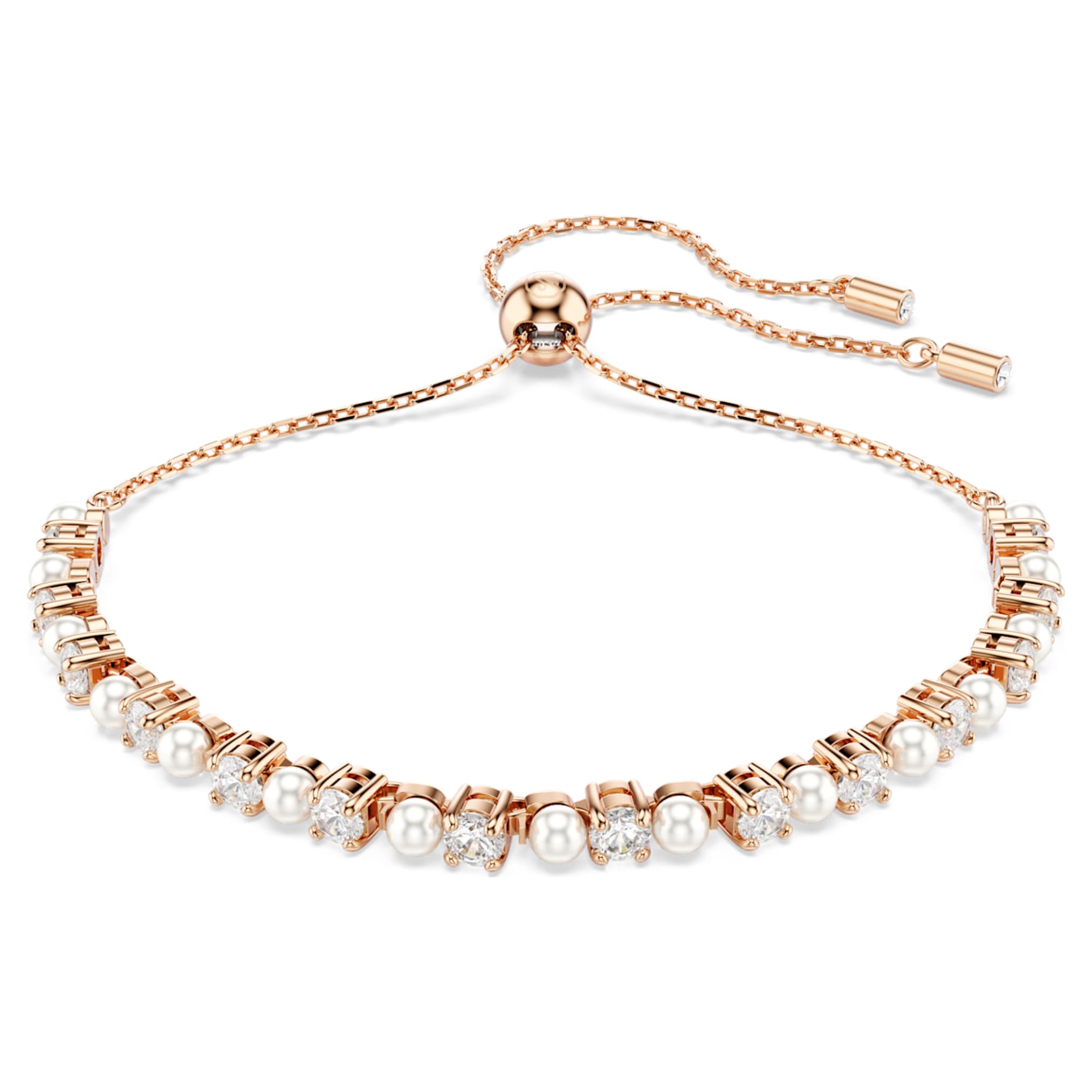 Swarovski Matrix bracelet Crystal pearl, Round cuts, White, 18K rose gold finish