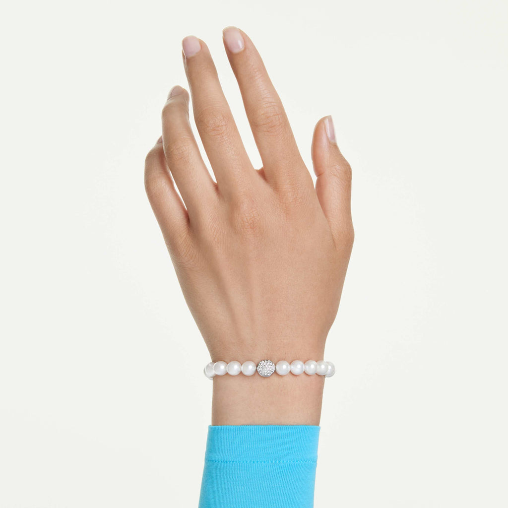 Swarovski Matrix bracelet Crystal pearl, White, Rhodium plated