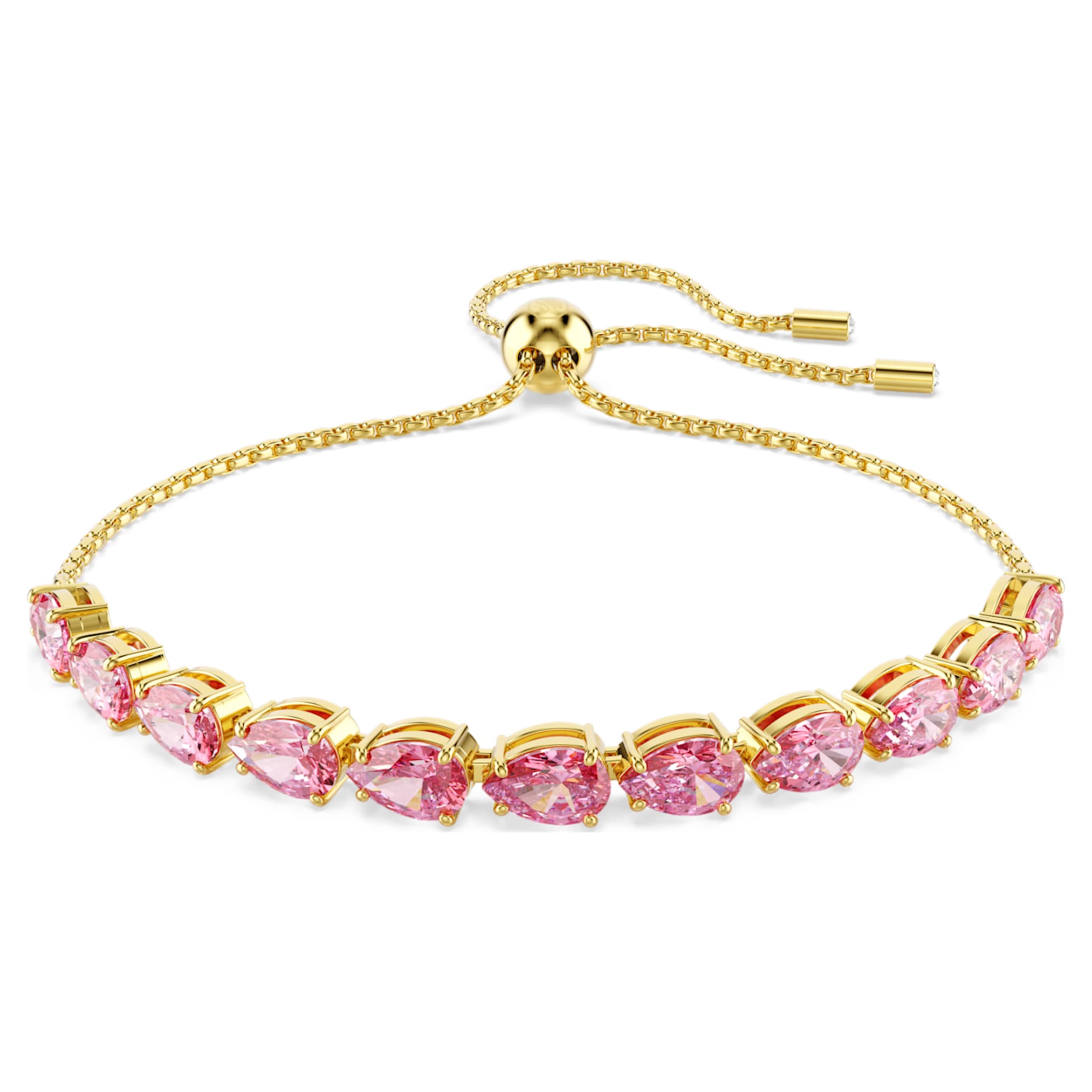 Swarovski Matrix bracelet Pear cut, Pink, 18K gold finish