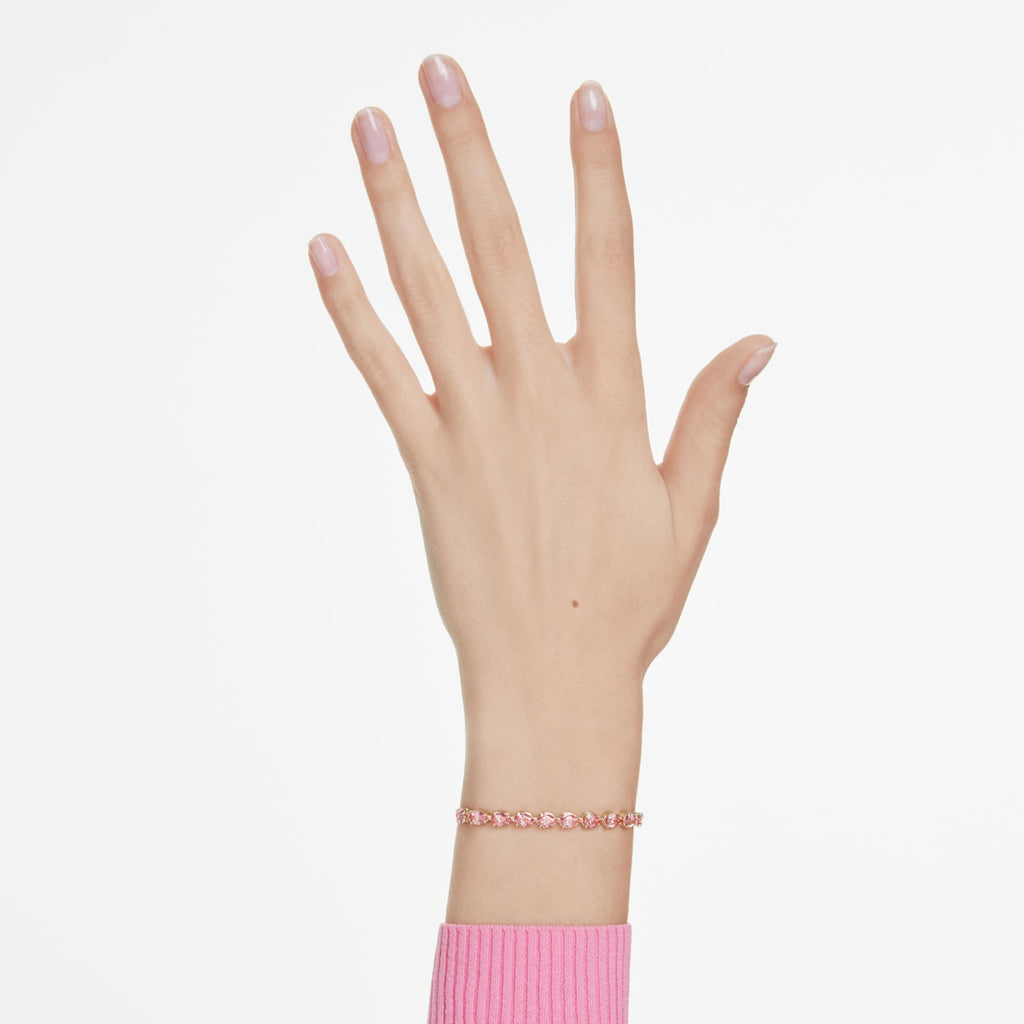 Swarovski Matrix bracelet Pear cut, Pink, 18K gold finish