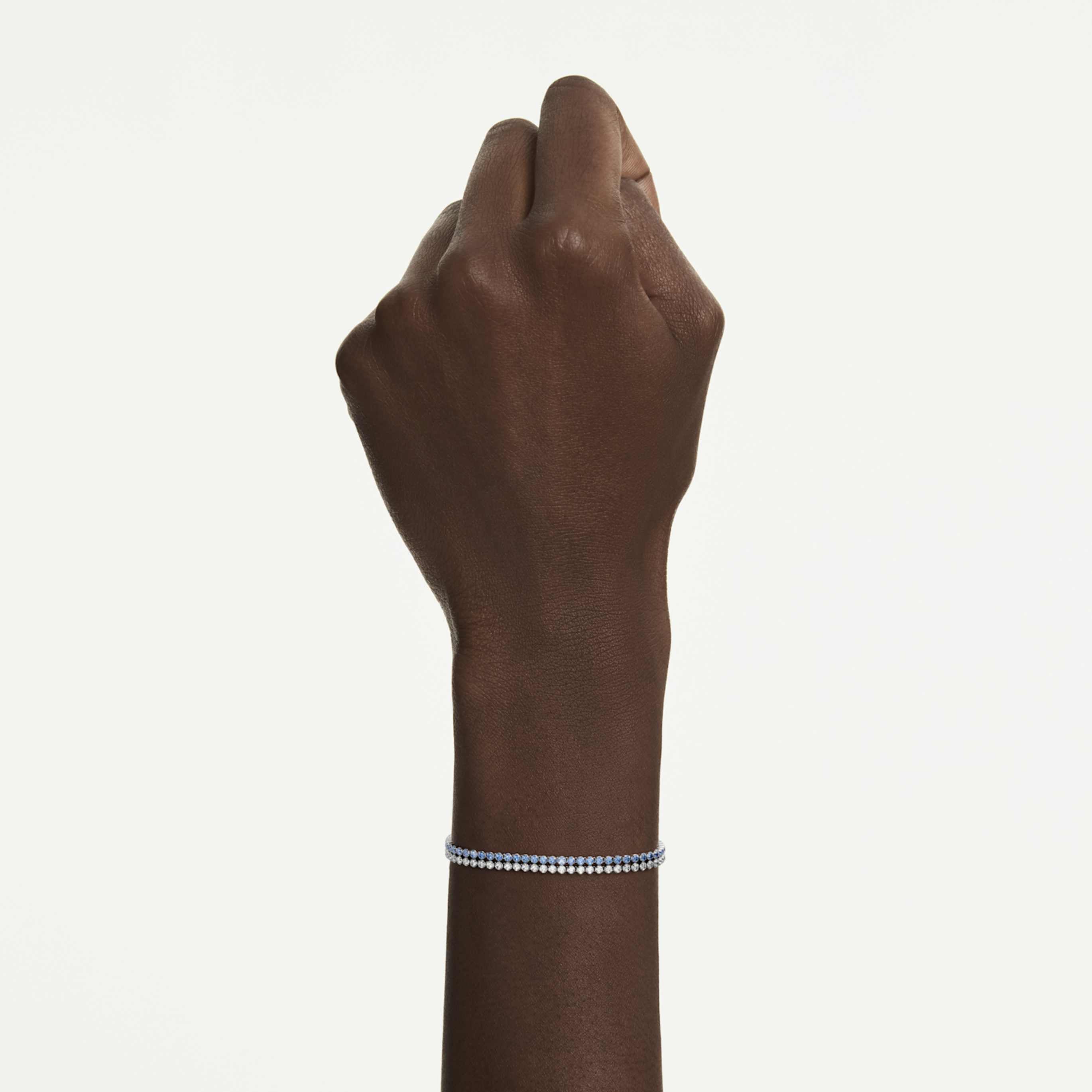 Swarovski Matrix bracelet Round cut, Blue, Rhodium plated