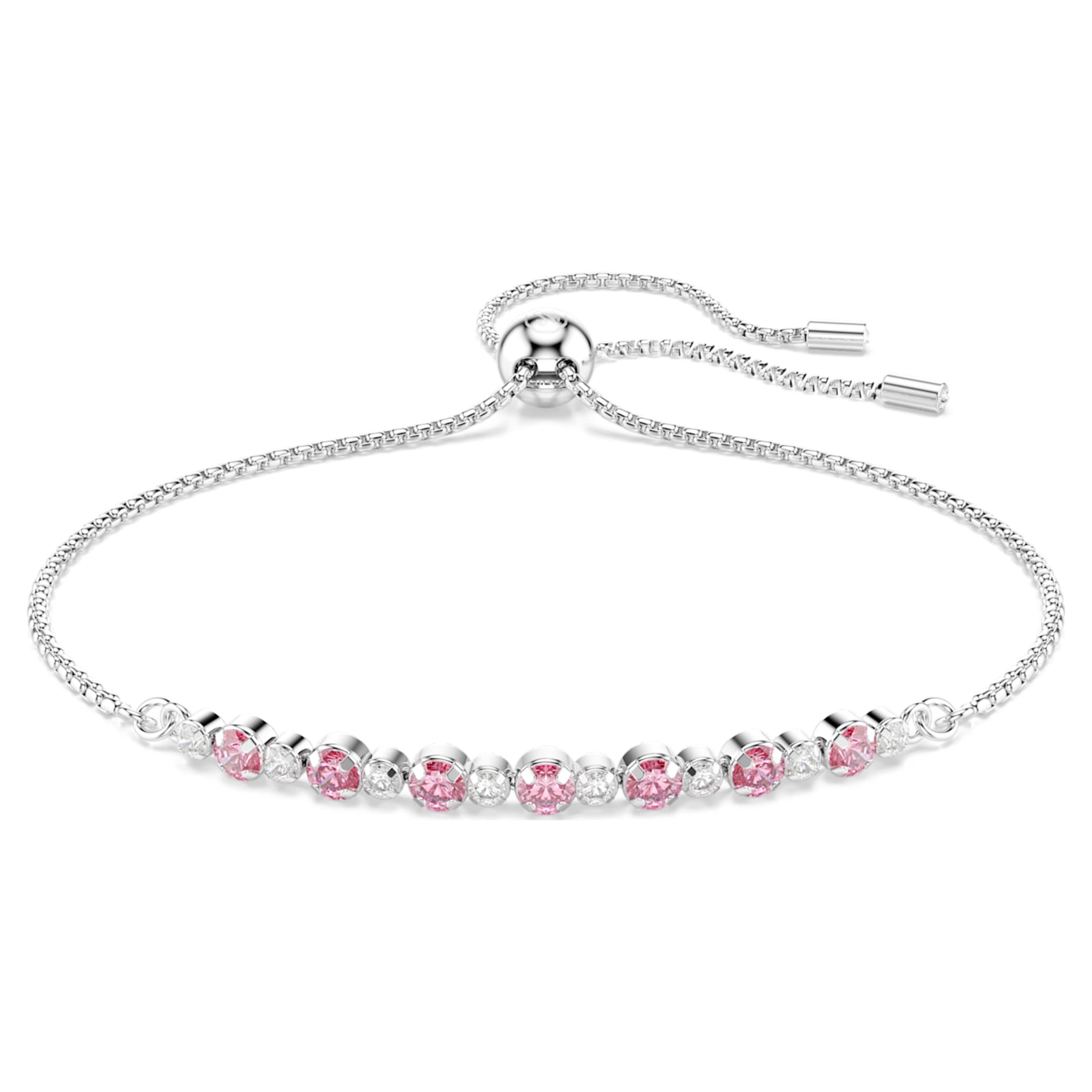 Swarovski Matrix bracelet Round cut, Pink, Rhodium plated