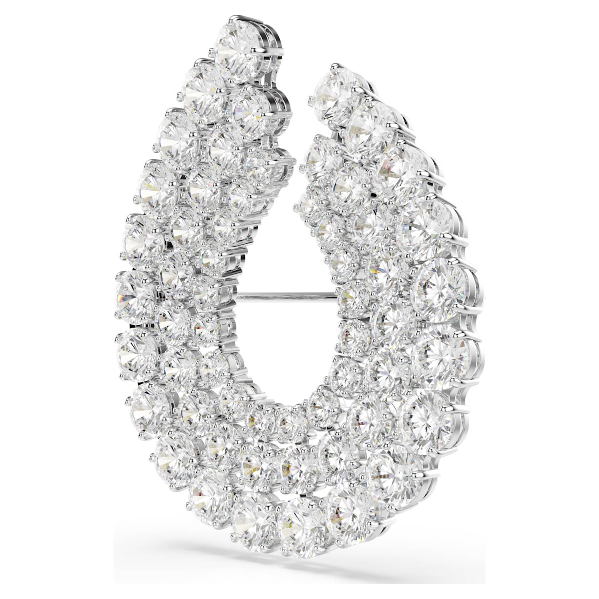 Swarovski Matrix brooch Round cut, White, Rhodium plated