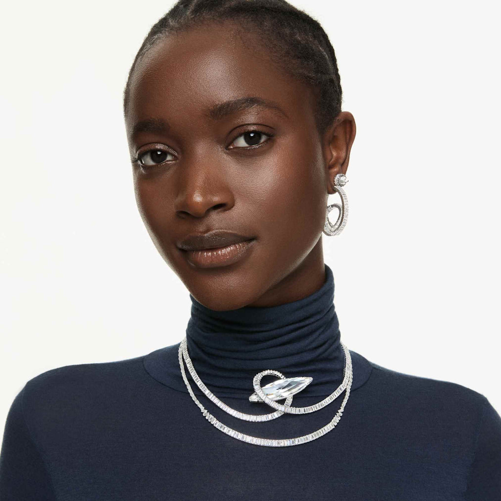 Swarovski Matrix choker Baguette cut, White, Rhodium plated