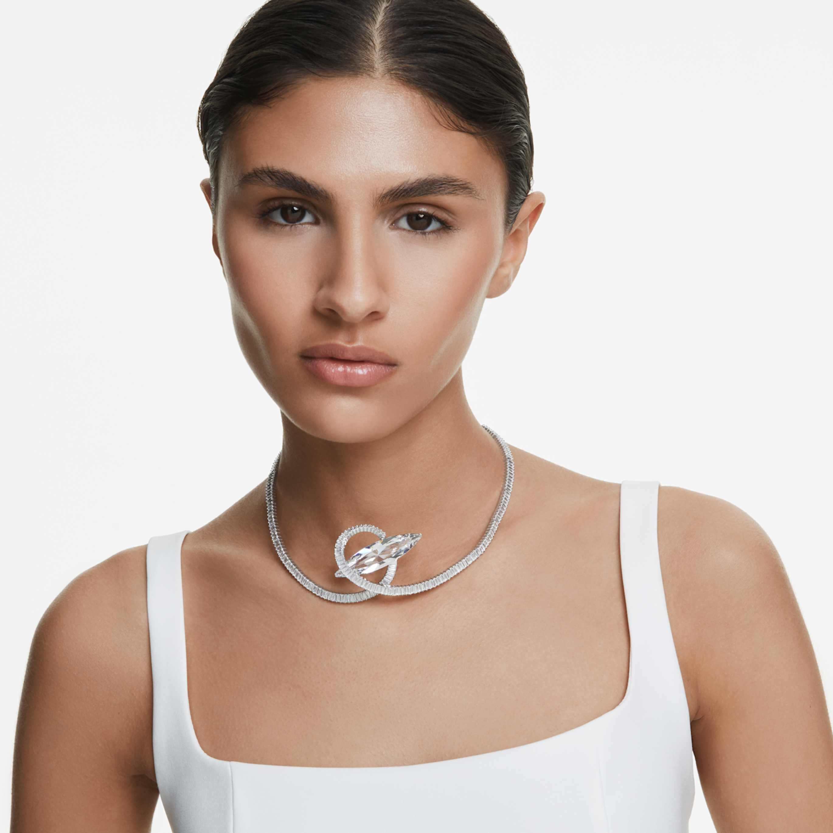 Swarovski Matrix choker Baguette cut, White, Rhodium plated