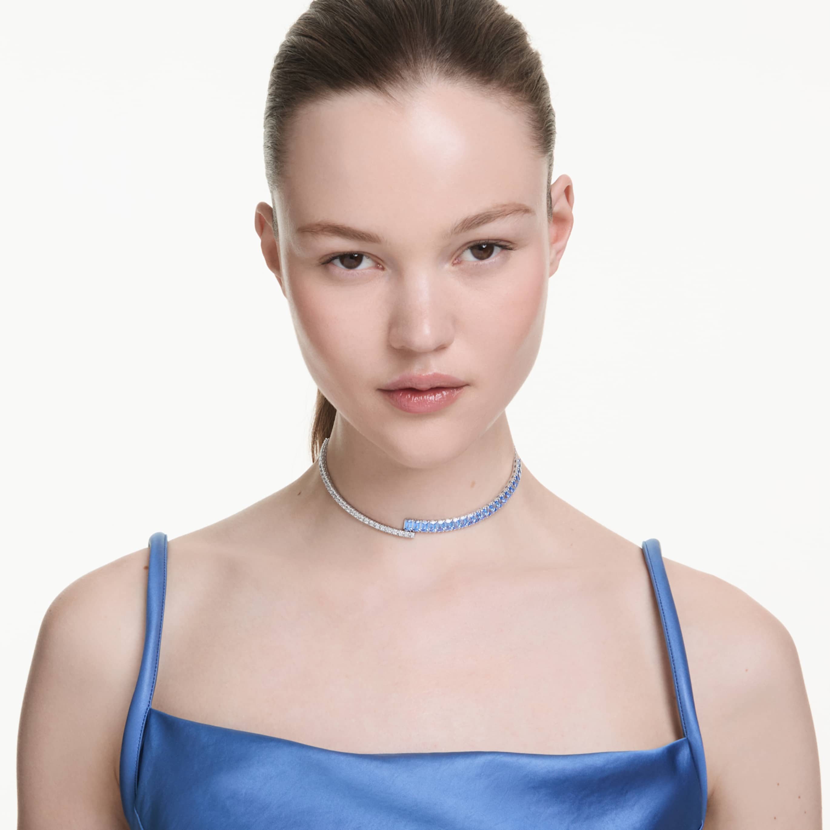 Swarovski Matrix choker Mixed cuts, Blue, Rhodium plated