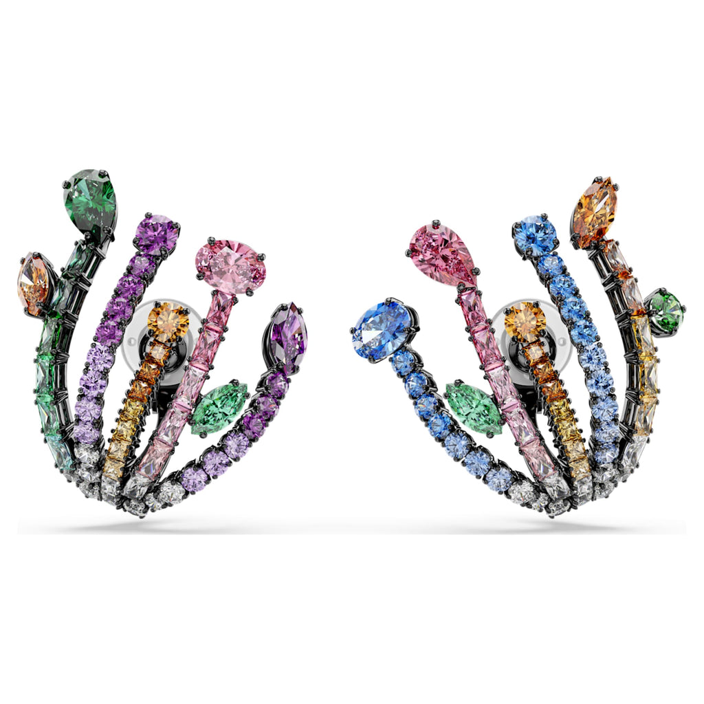 Swarovski Matrix clip earrings Mixed cuts, Bouquet, Multicolored, Ruthenium plated
