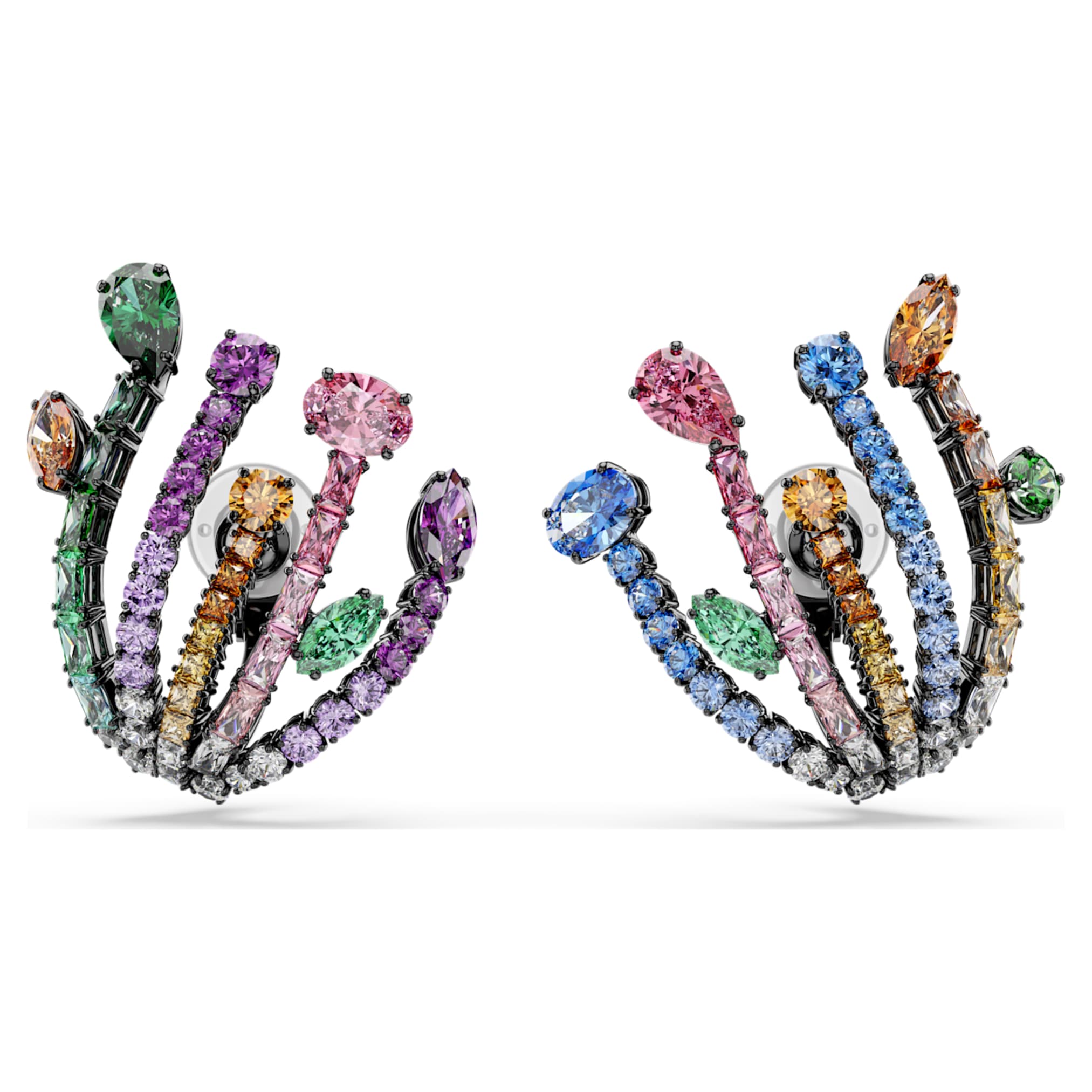 Swarovski Matrix clip earrings Mixed cuts, Bouquet, Multicolored, Ruthenium plated