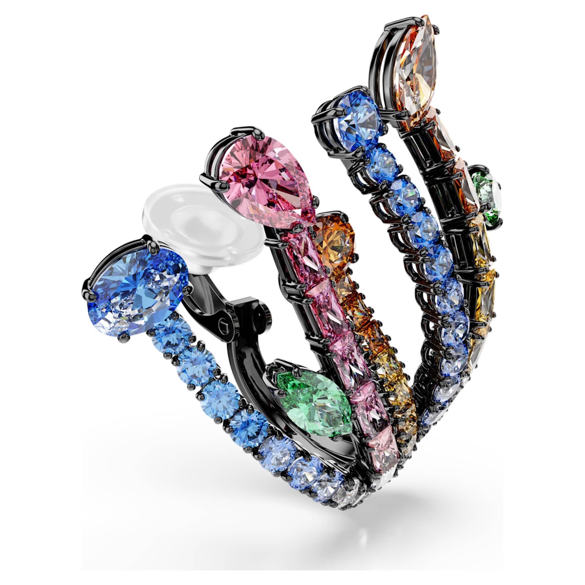 Swarovski Matrix clip earrings Mixed cuts, Bouquet, Multicolored, Ruthenium plated