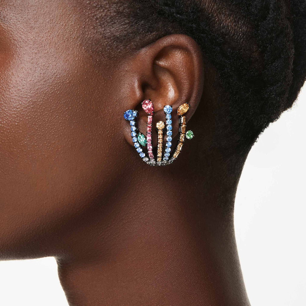 Swarovski Matrix clip earrings Mixed cuts, Bouquet, Multicolored, Ruthenium plated