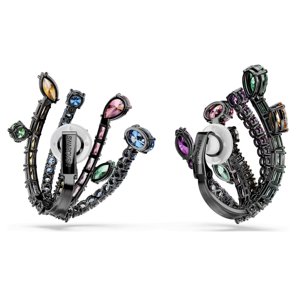 Swarovski Matrix clip earrings Mixed cuts, Bouquet, Multicolored, Ruthenium plated