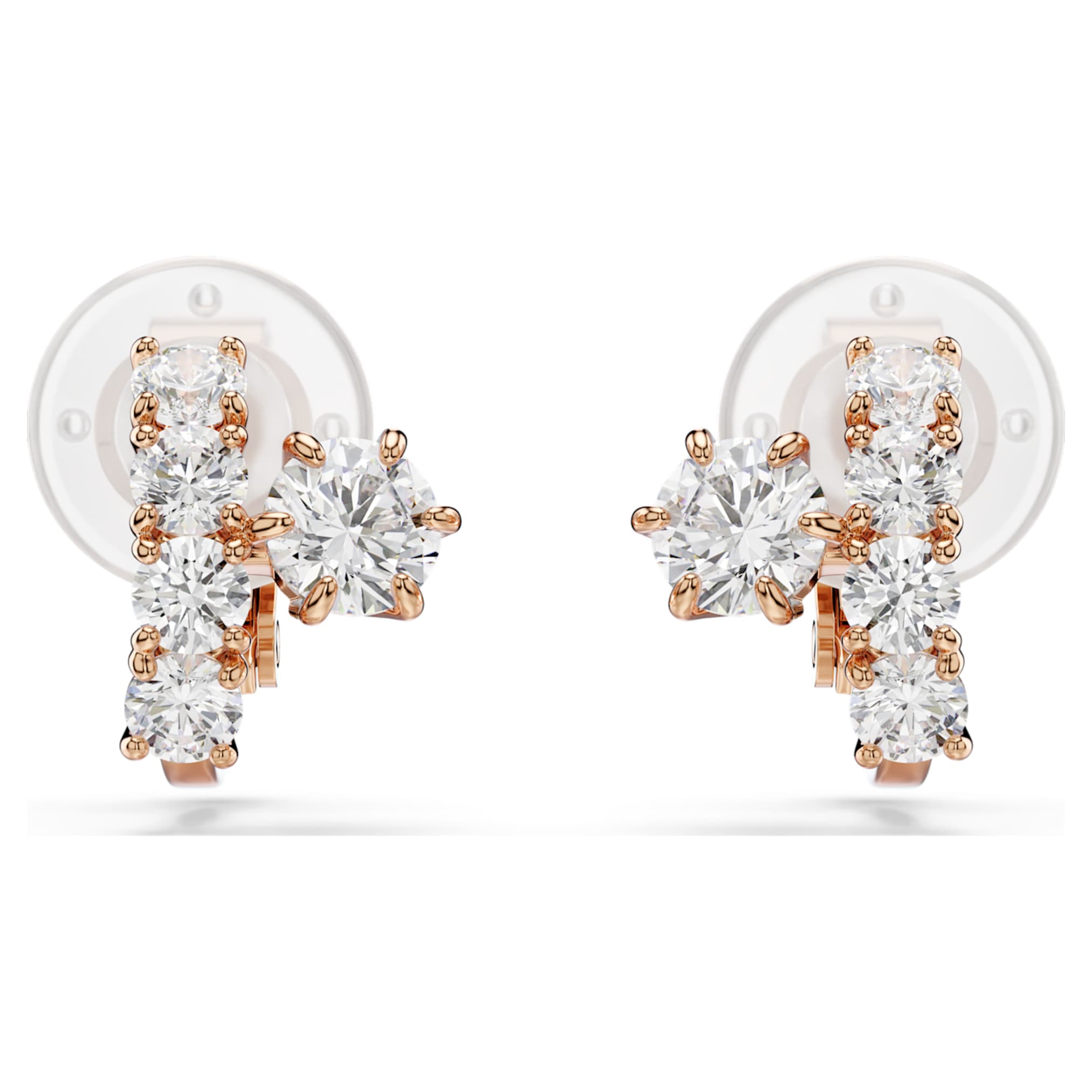 Swarovski Matrix clip earrings Round cut, White, 18K rose gold finish