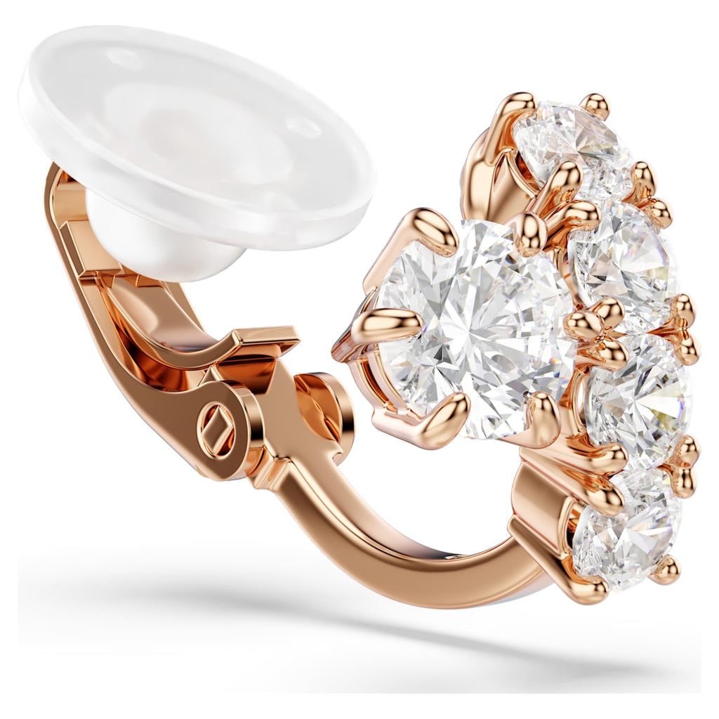 Swarovski Matrix clip earrings Round cut, White, 18K rose gold finish