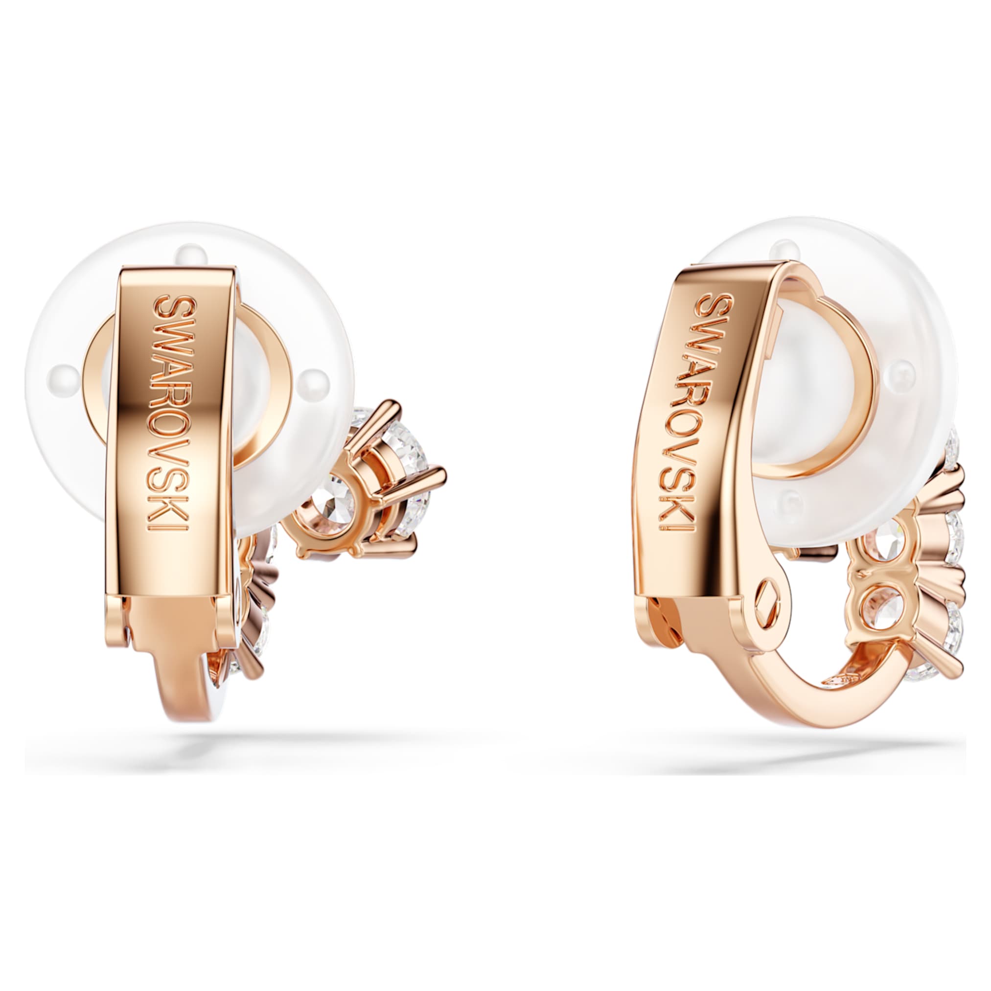 Swarovski Matrix clip earrings Round cut, White, 18K rose gold finish