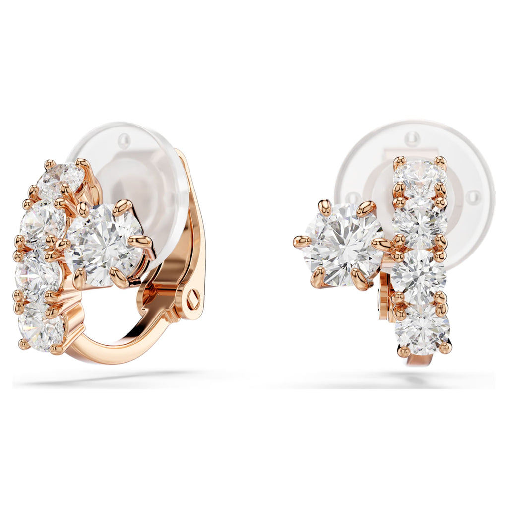 Swarovski Matrix clip earrings Round cut, White, 18K rose gold finish