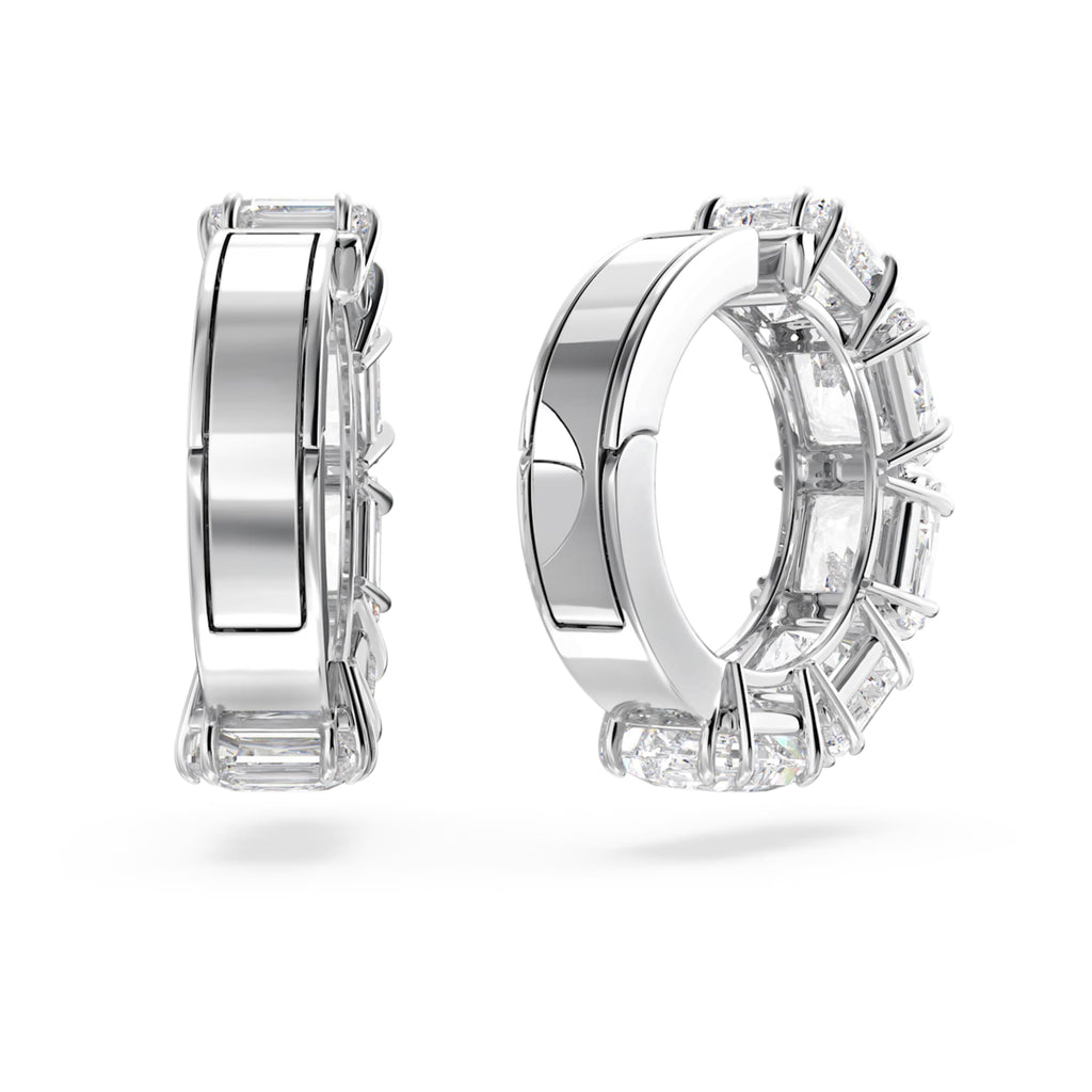 Swarovski Matrix clip earrings Square cut, White, Rhodium plated
