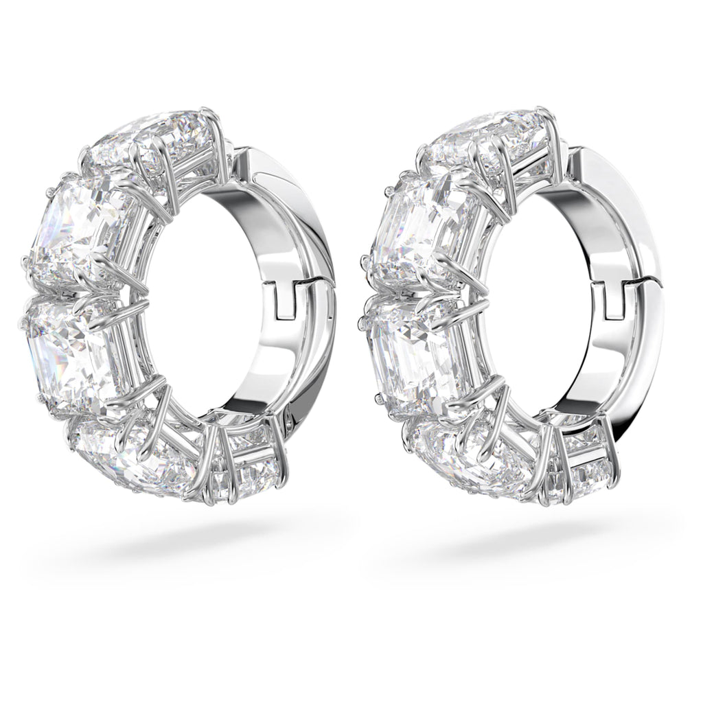 Swarovski Matrix clip earrings Square cut, White, Rhodium plated