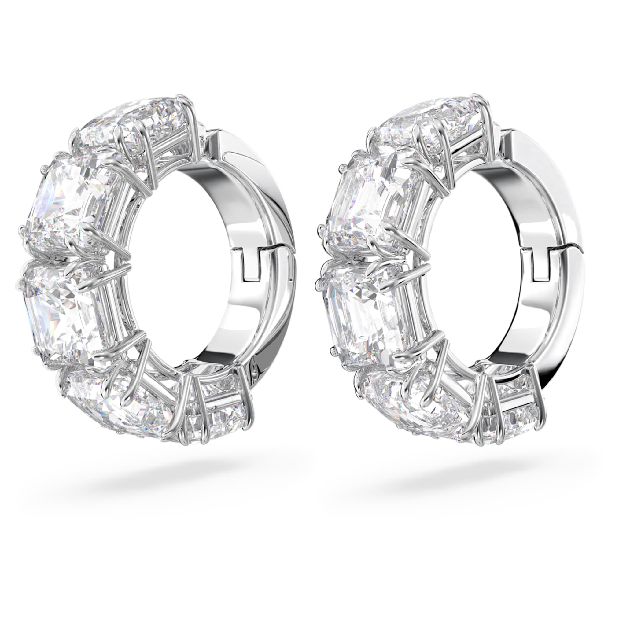 Swarovski Matrix clip earrings Square cut, White, Rhodium plated