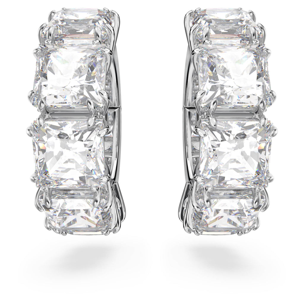 Swarovski Matrix clip earrings Square cut, White, Rhodium plated