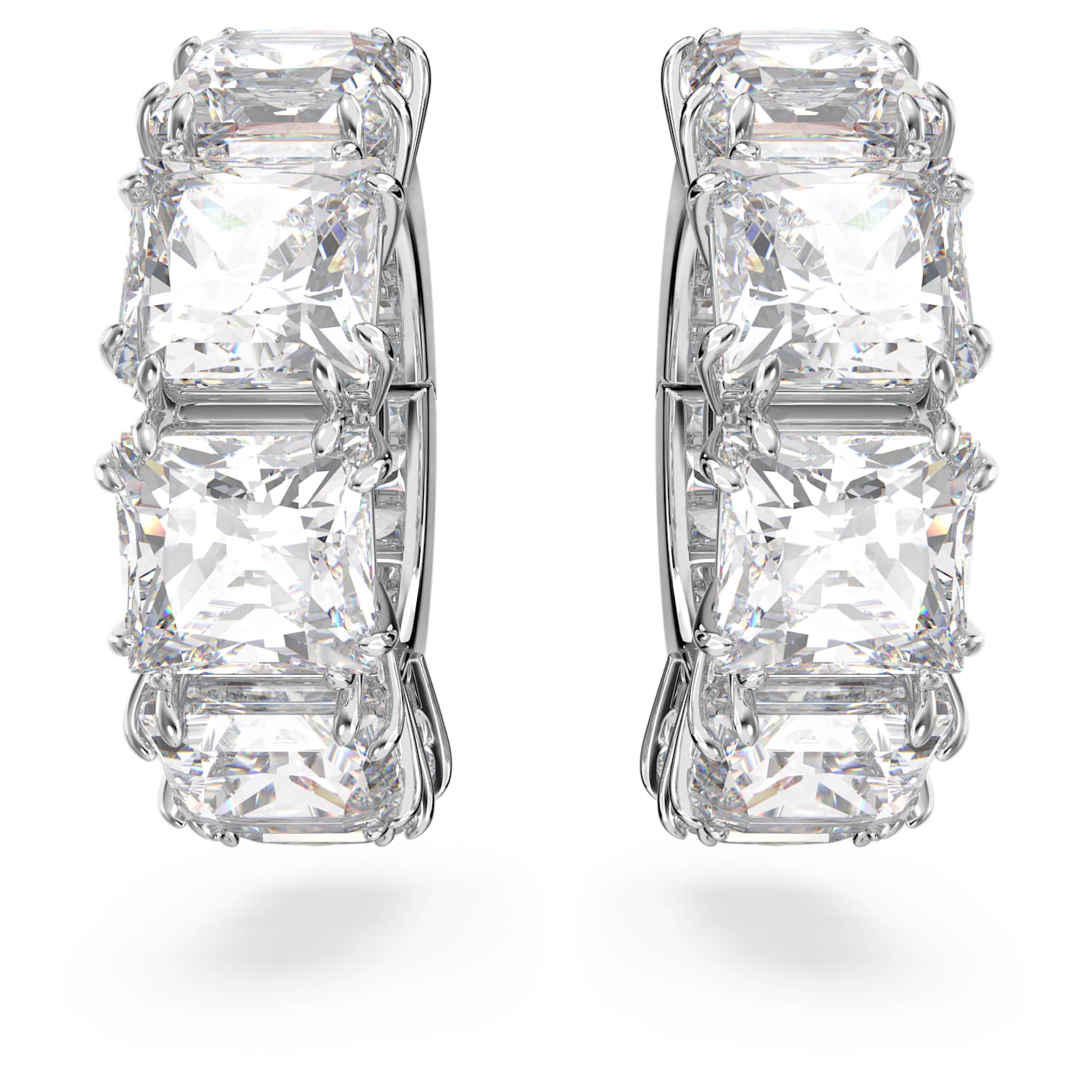 Swarovski Matrix clip earrings Square cut, White, Rhodium plated
