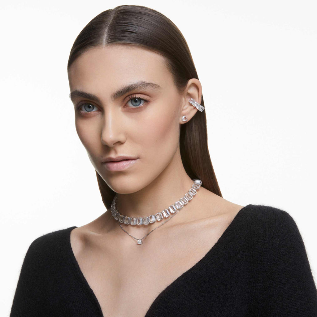 Swarovski Matrix clip earrings Square cut, White, Rhodium plated