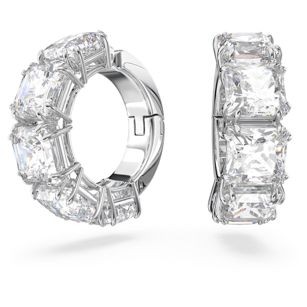 Swarovski Matrix clip earrings Square cut, White, Rhodium plated