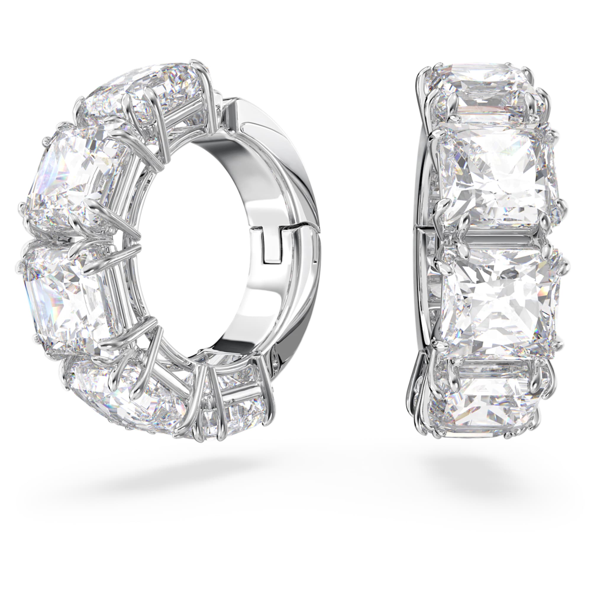 Swarovski Matrix clip earrings Square cut, White, Rhodium plated