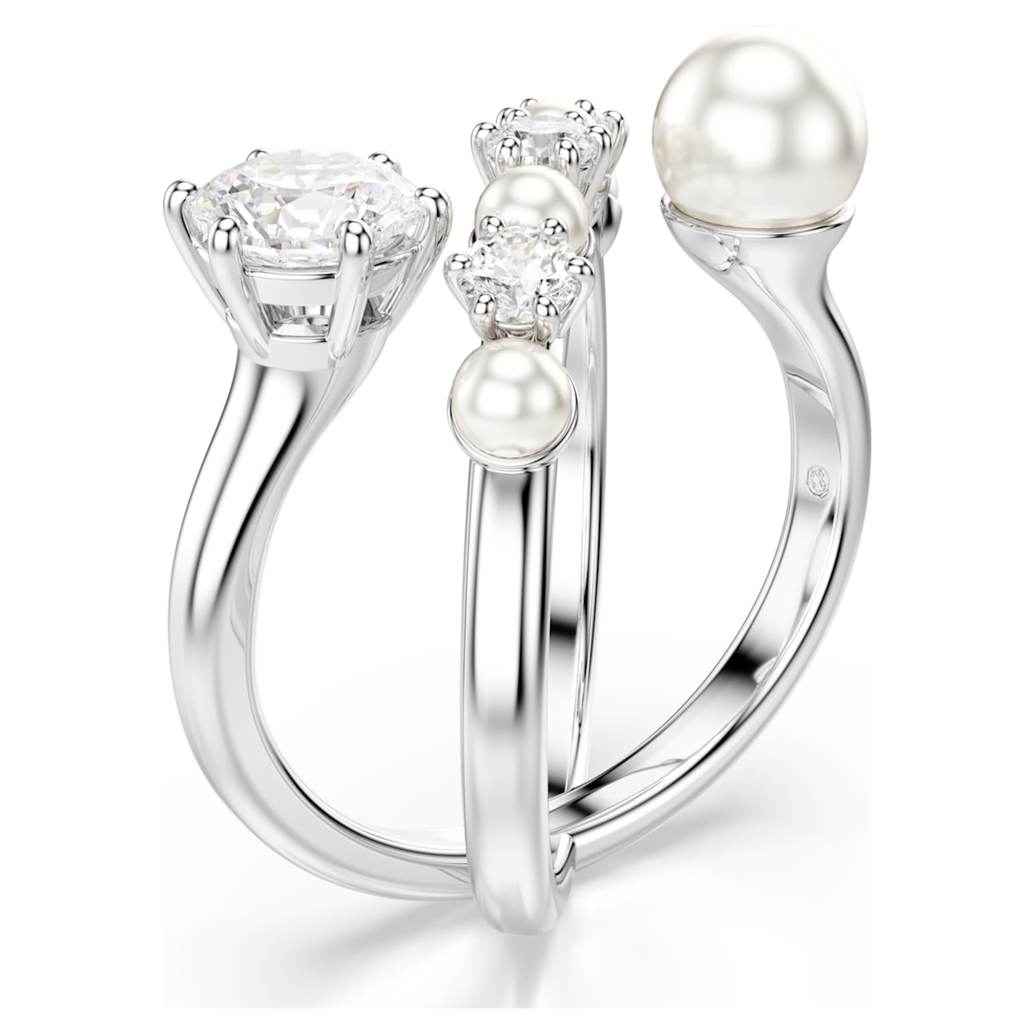 Swarovski Matrix cocktail ring Crystal pearl, Round cut, White, Rhodium plated